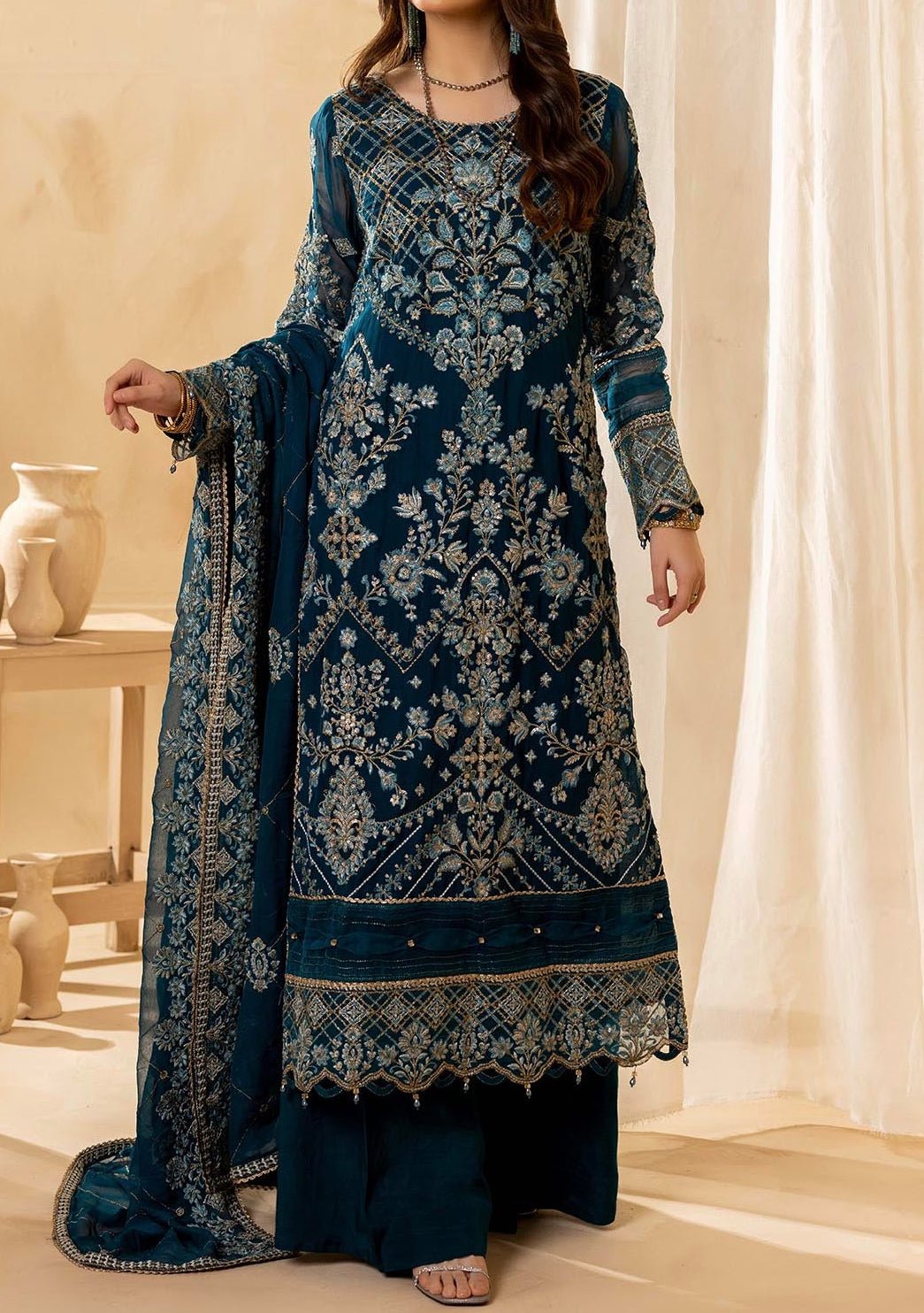 Adan's Libas Pakistani Embroidered Chiffon Dress - db26051