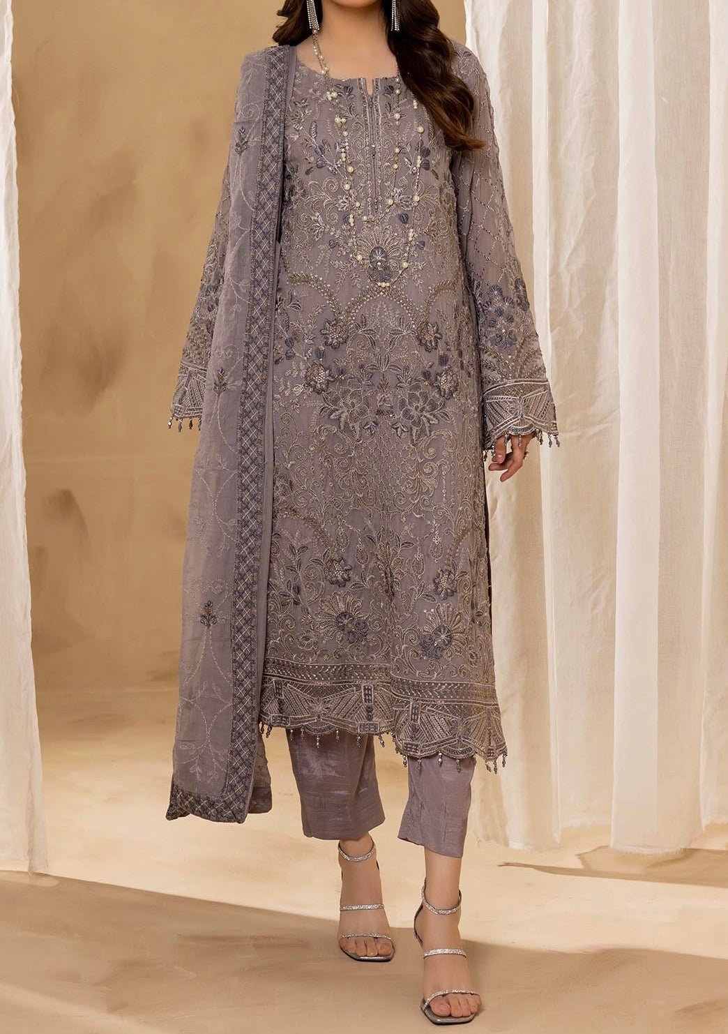 Adan's Libas Pakistani Embroidered Chiffon Dress - db26050