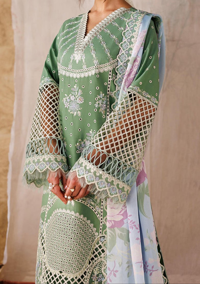 lawn dress design with organza QALAMKAR -3PC HEAVY EMBROIDERE CUTWORK EMBLISH LAWN DRESS WITH 2 SIDE  CUTWORK HEAVY EMBROIDERED ORGANZA DUPATTA- FN-101