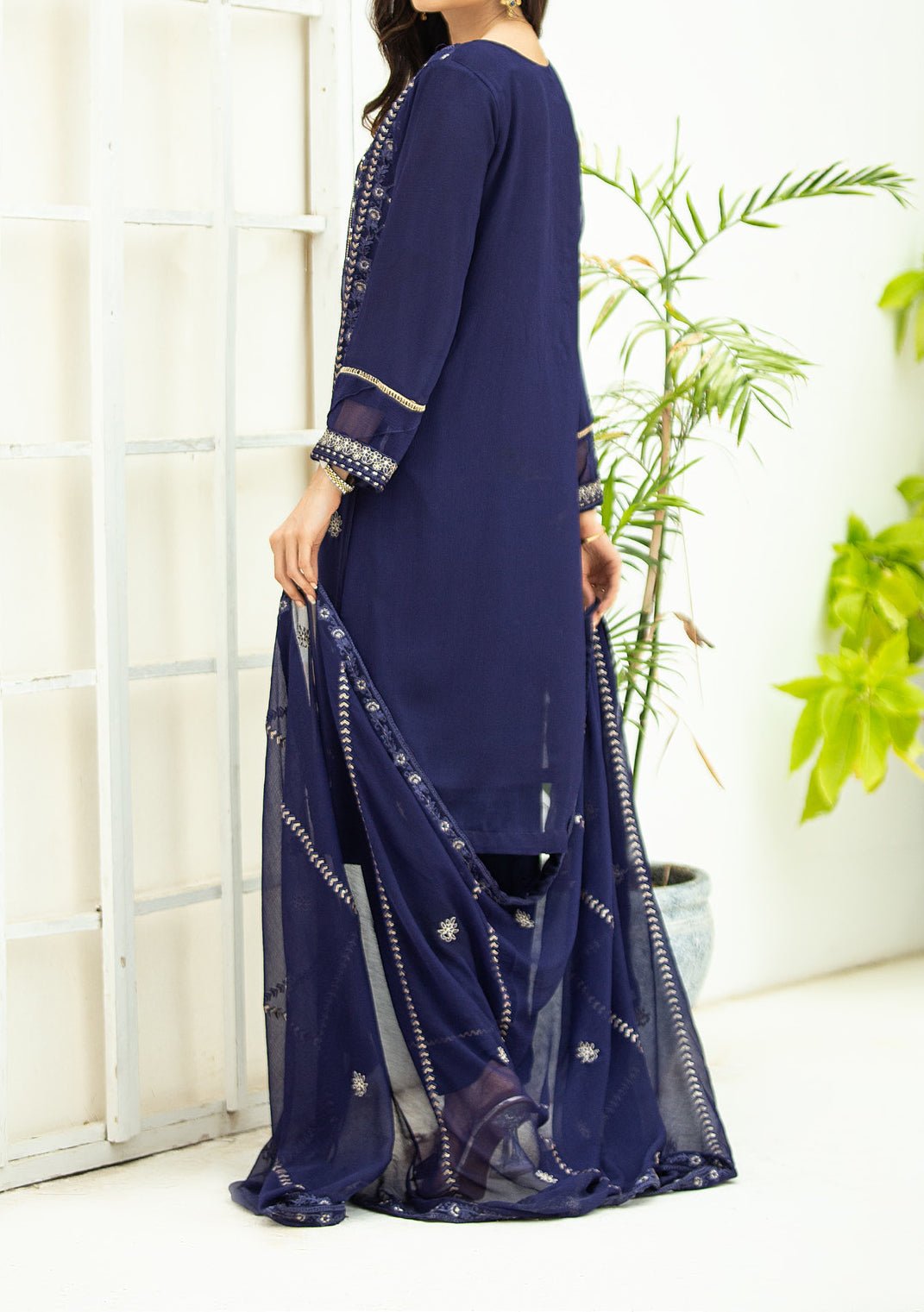 Al Jannat Ready Made Embroidered Chiffon Dress - db27816