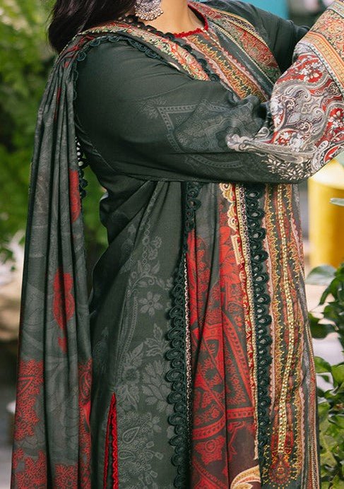 green emerald velvet dress adan-libas Pakistani Dress Green Lawn & Print main image 0