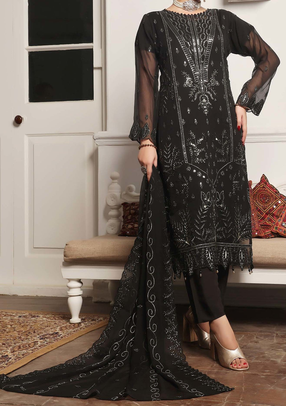 Bin Hameed Himsa Luxury Embroidered Chiffon Dress-db27979