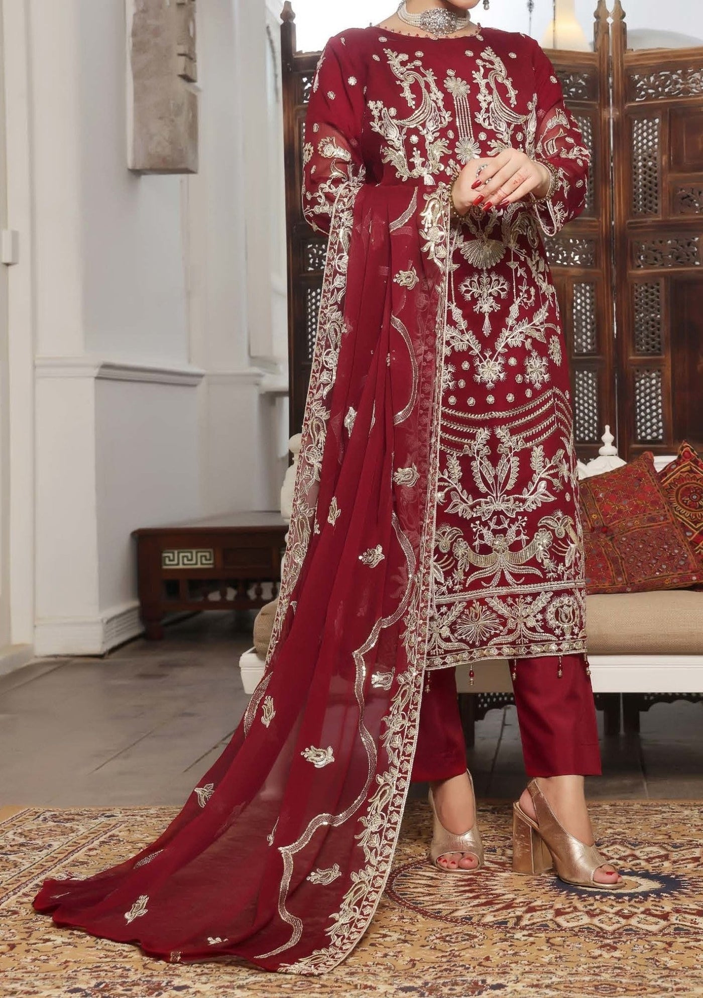 Bin Hameed Himsa Luxury Embroidered Chiffon Dress - db27978