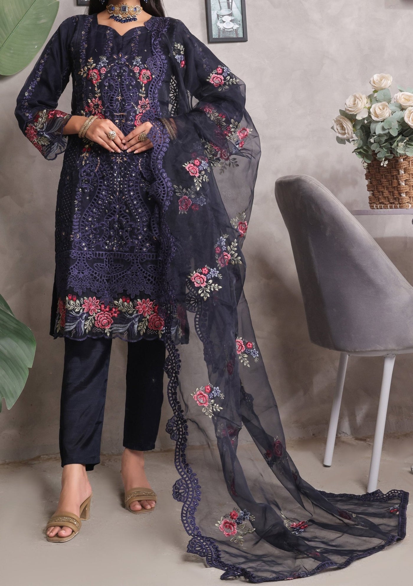 Bin Hameed Heavy Embroidered Organza Dress - db30573