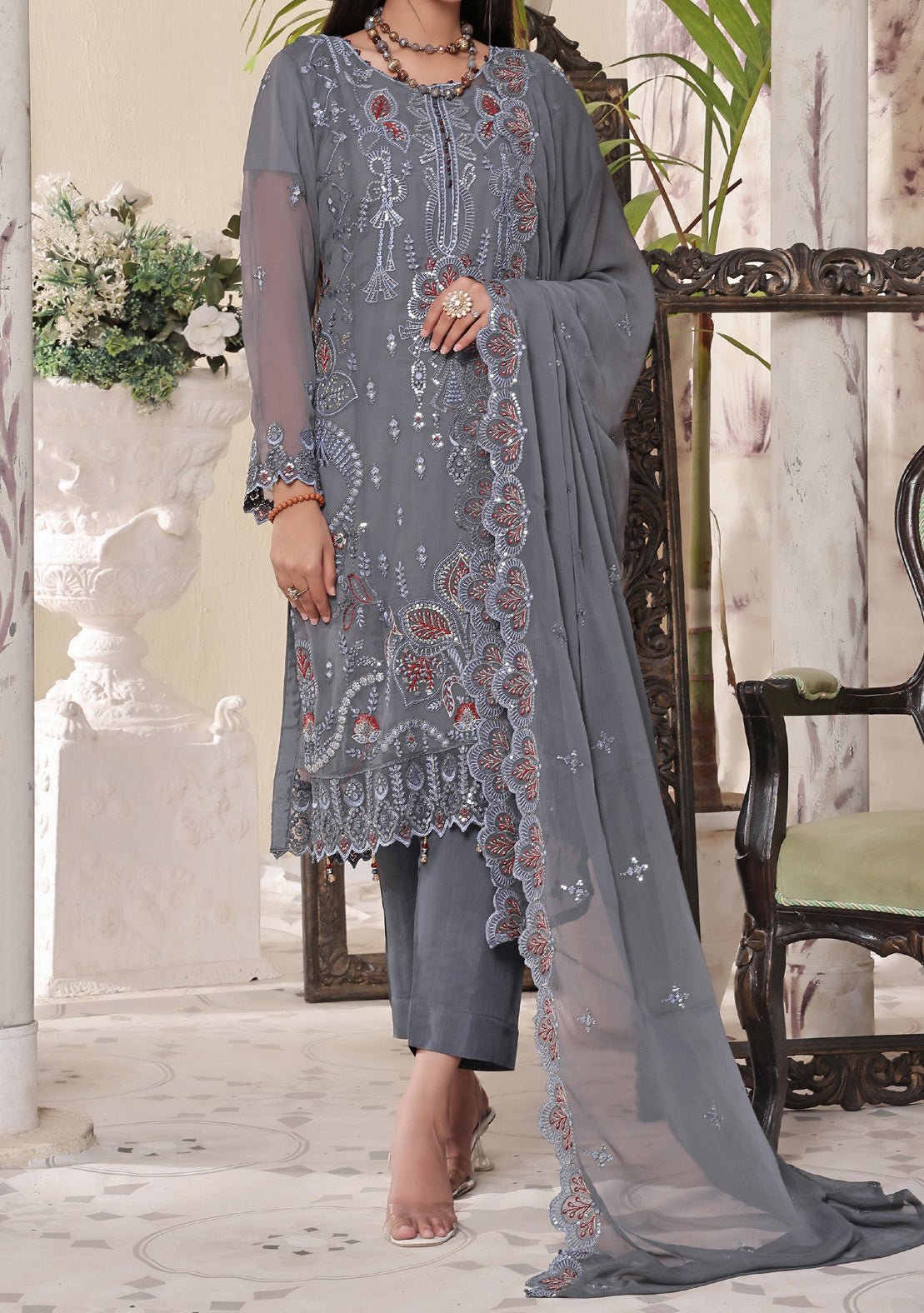 Bin Hameed Kushboo Heavy Embroidered Chiffon Dress - db25755