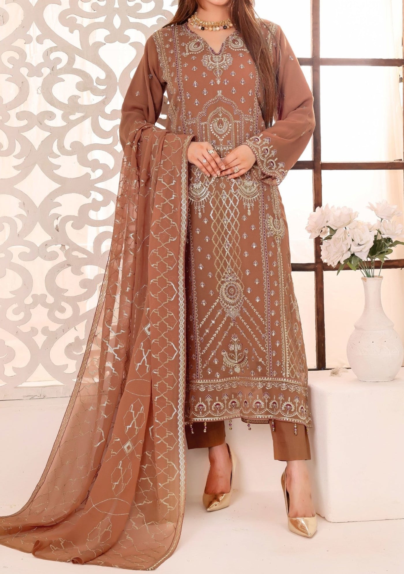 Bin Hameed Maah Rang Heavy Embroidered Chiffon Dress - db26024