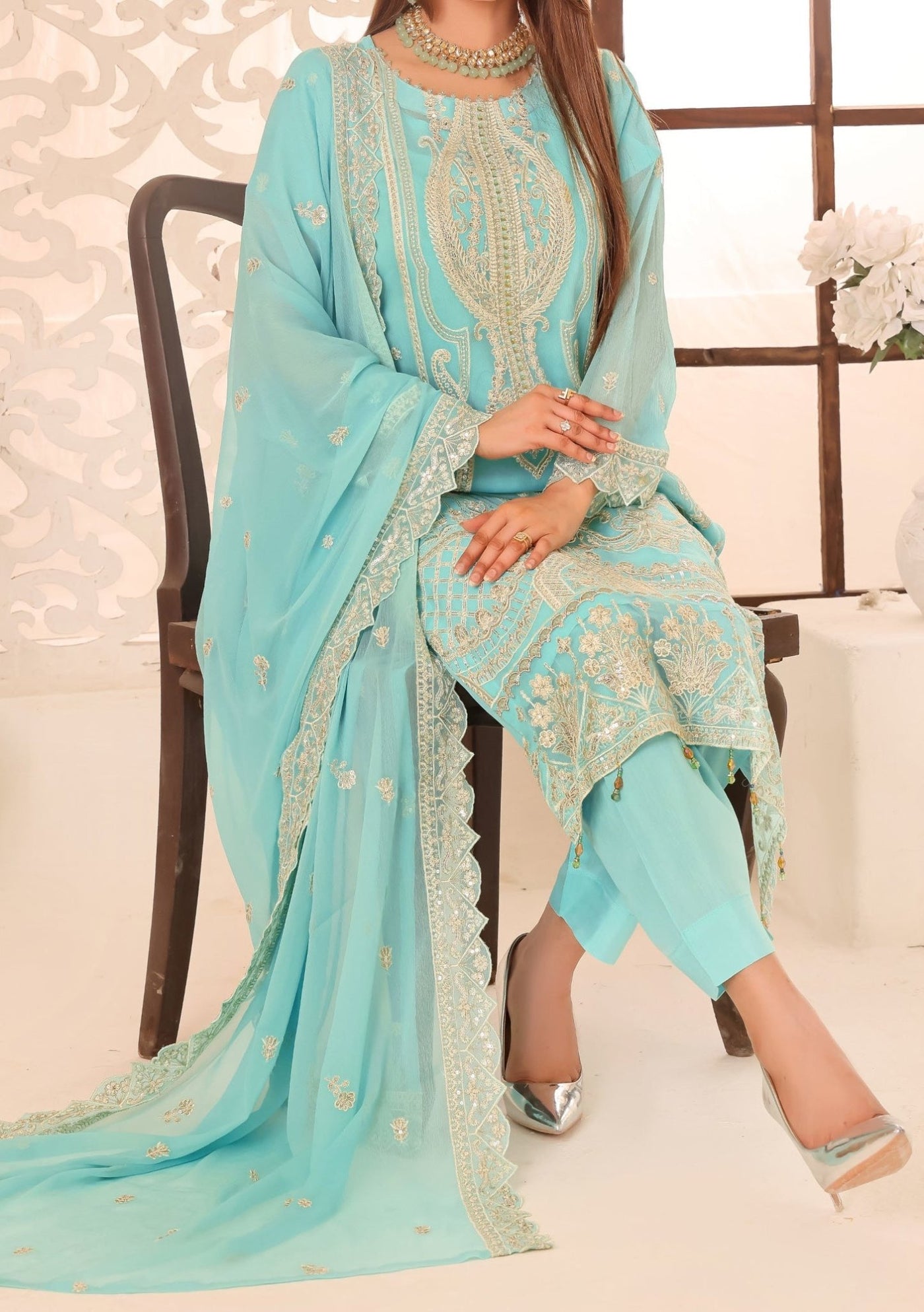 Bin Hameed Maah Rang Heavy Embroidered Chiffon Dress - db26025