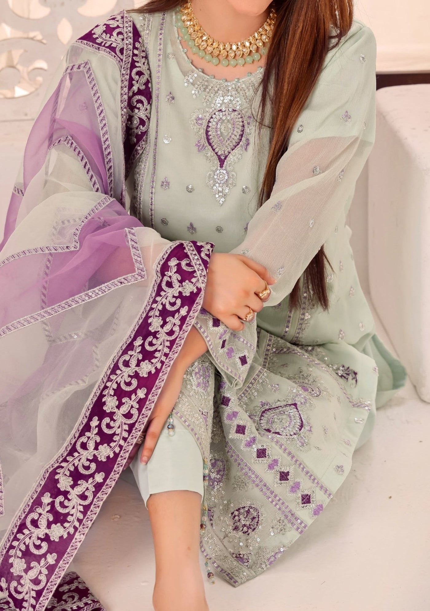Bin Hameed Maah Rang Heavy Embroidered Chiffon Dress - db26018