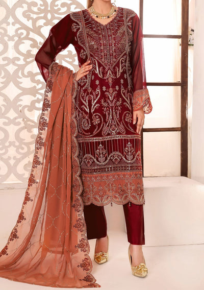 Bin Hameed Maah Rang Heavy Embroidered Chiffon Dress - db26022