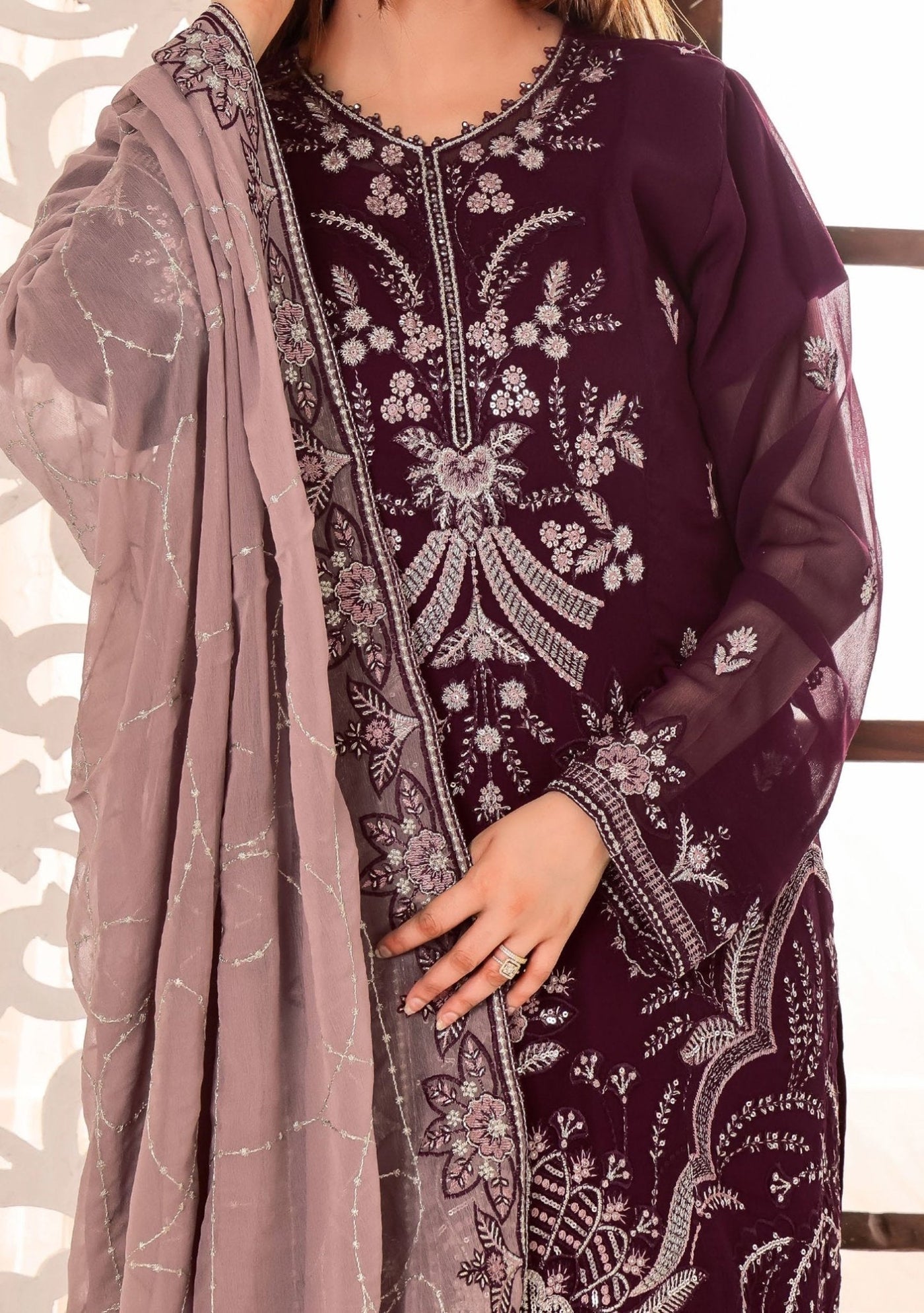 Bin Hameed Maah Rang Heavy Embroidered Chiffon Dress - db26026