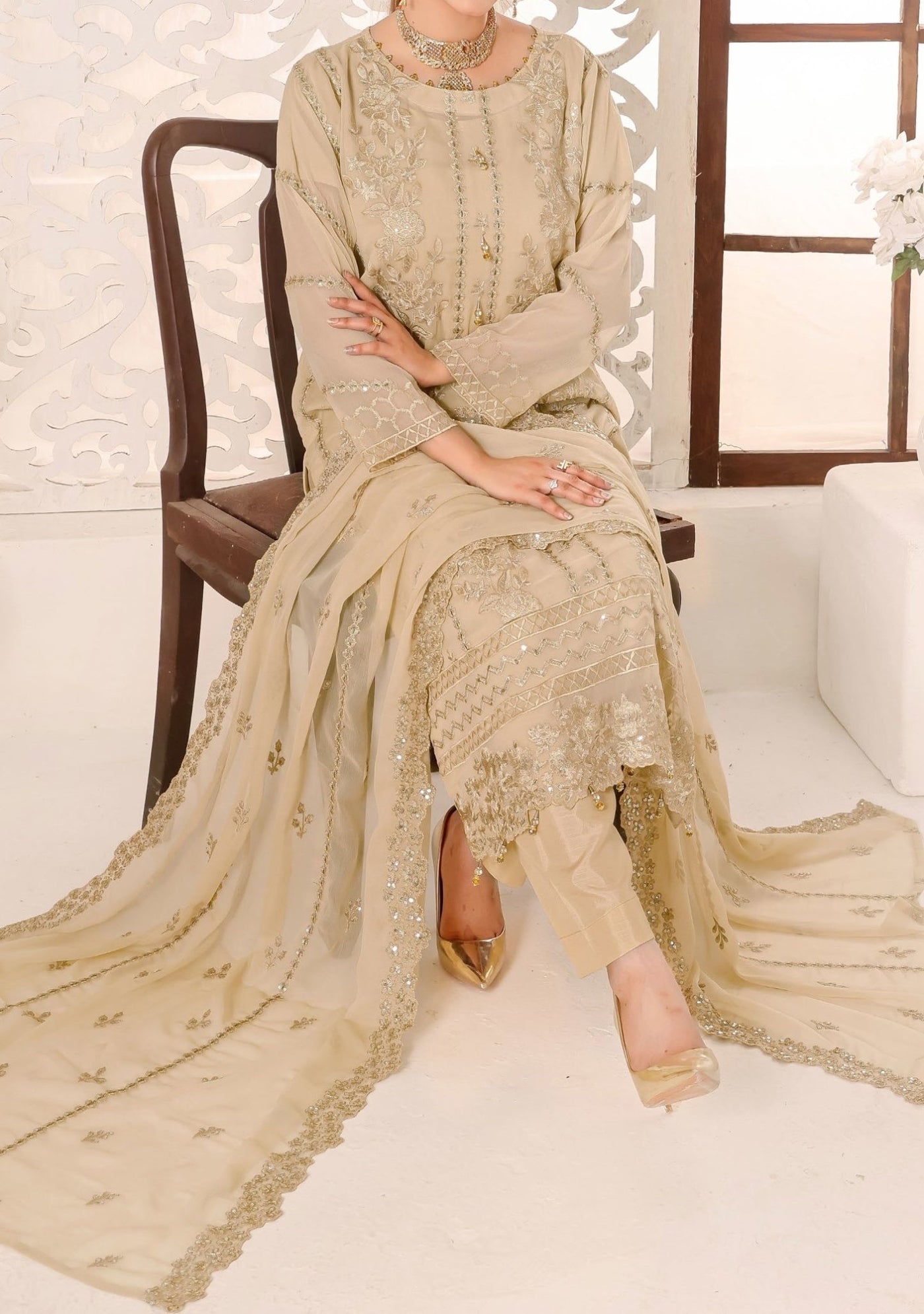 Bin Hameed Maah Rang Heavy Embroidered Chiffon Dress - db26023