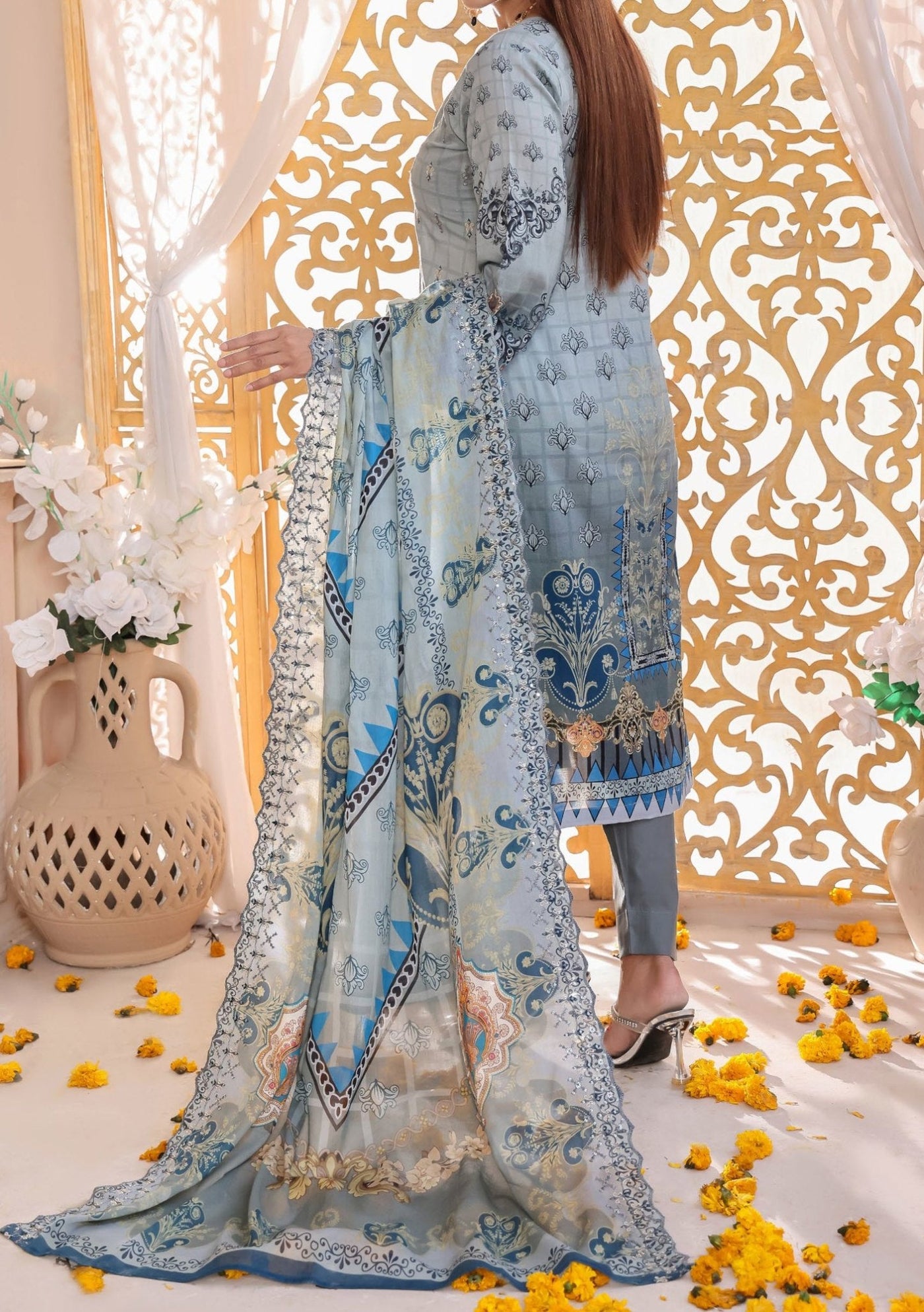 Bin Hameed Mahrukh Embroidered Printed Lawn Dress - db26154