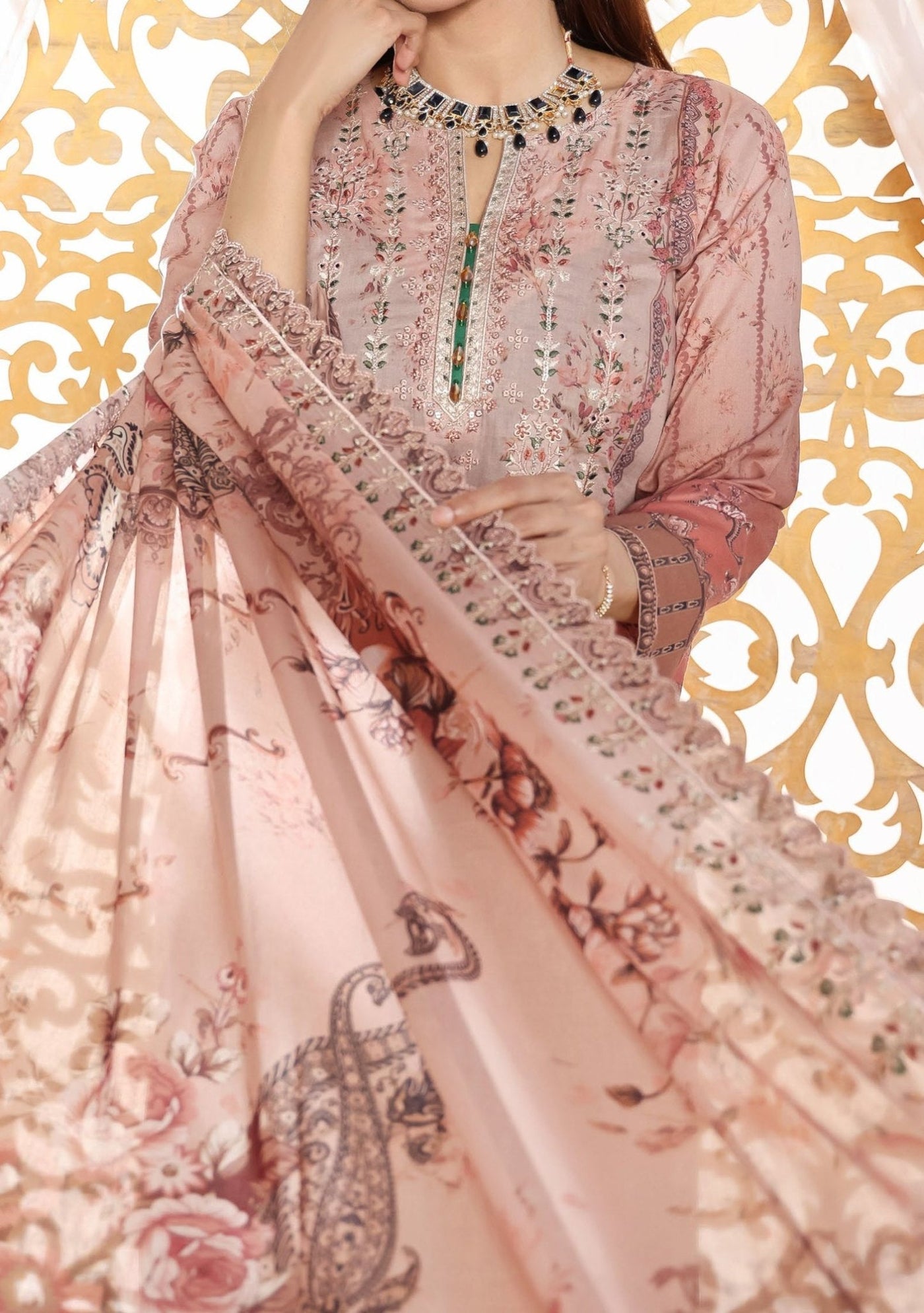 Bin Hameed Mahrukh Embroidered Printed Lawn Dress - db26157