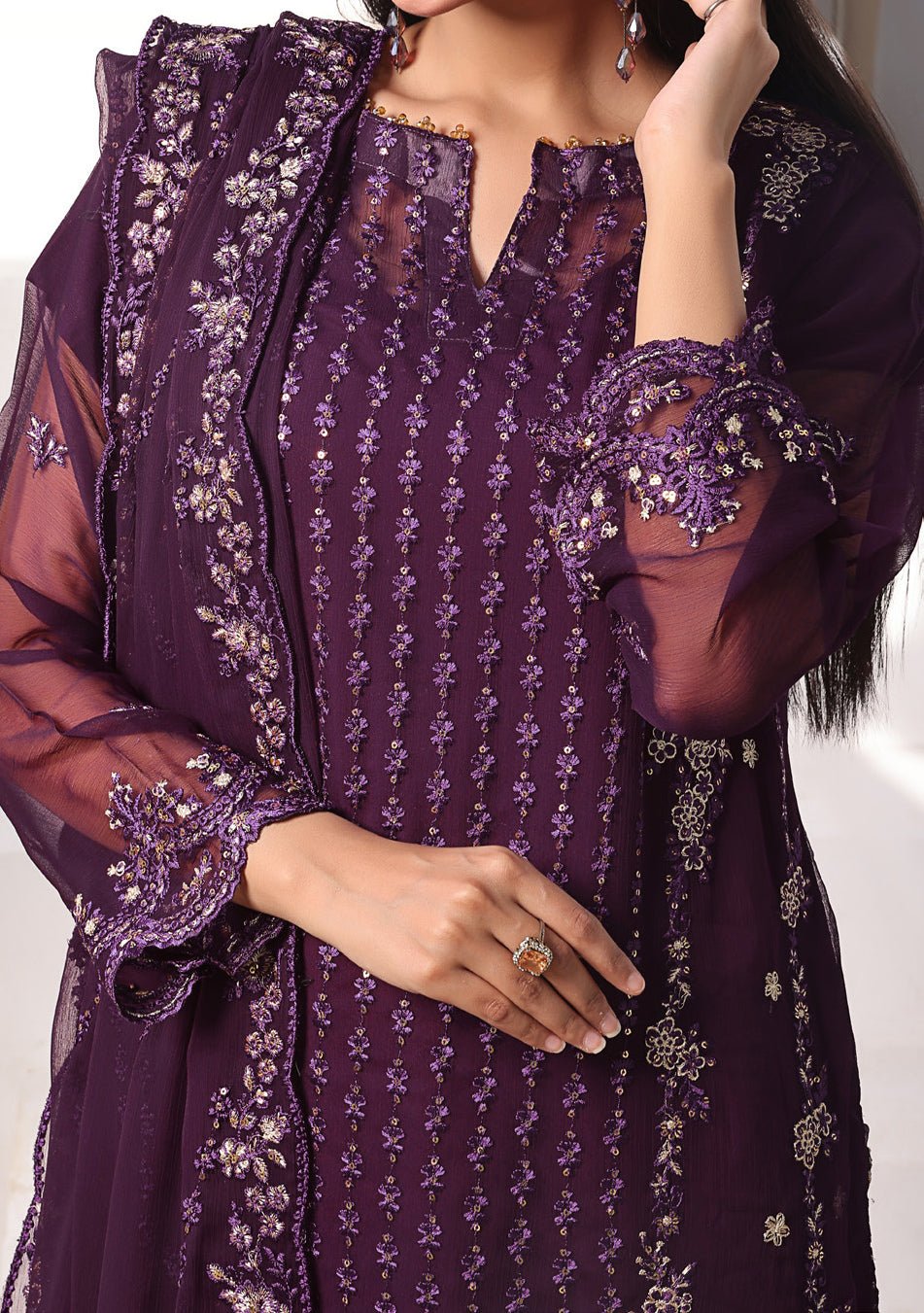 Bin Hameed Middhat Heavy Embroidered Chiffon Dress - db25891