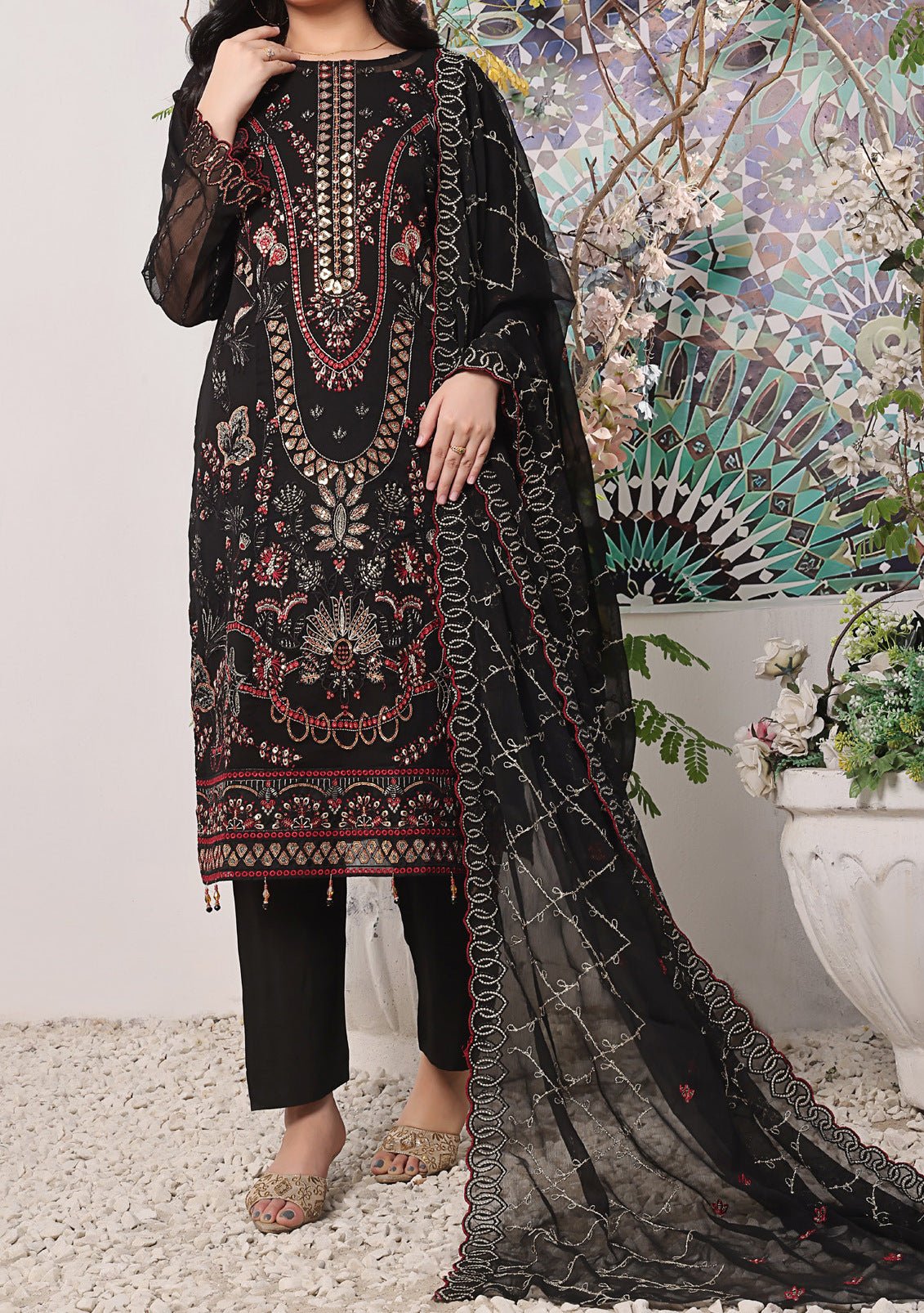 Bin Hameed Middhat Heavy Embroidered Chiffon Dress - db25884