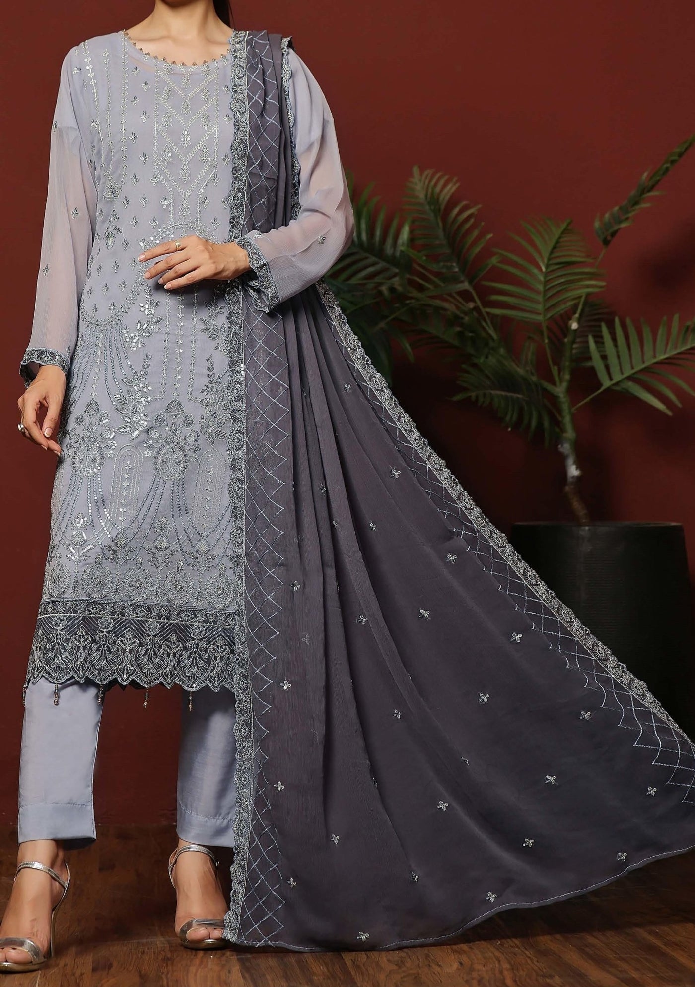 Bin Hameed Nashwa Luxury Embroidered Chiffon Dress - db27829