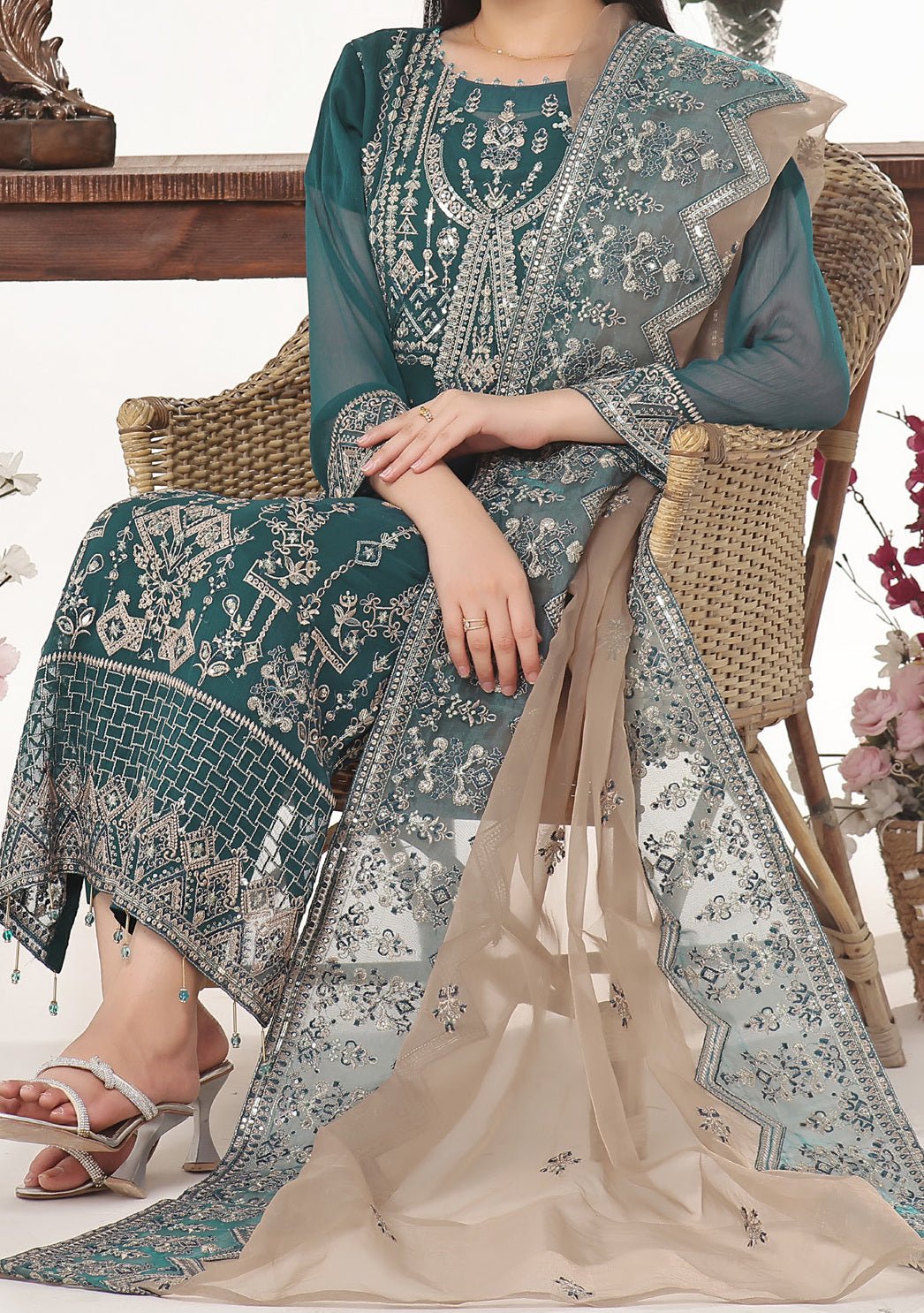 Bin Hameed Sidra Heavy Embroidered Chiffon Dress - db26164