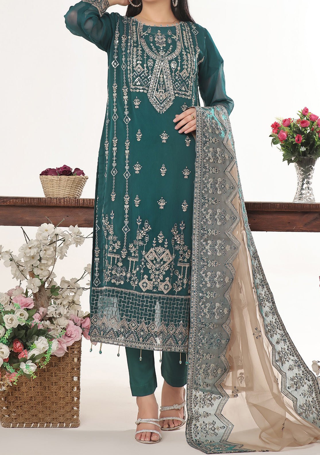 Bin Hameed Sidra Heavy Embroidered Chiffon Dress - db26164