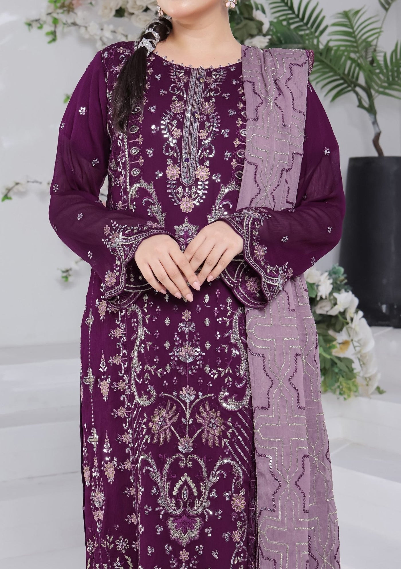 Bin Hameed Suffha Luxury Embroidered Chiffon Dress - db26670