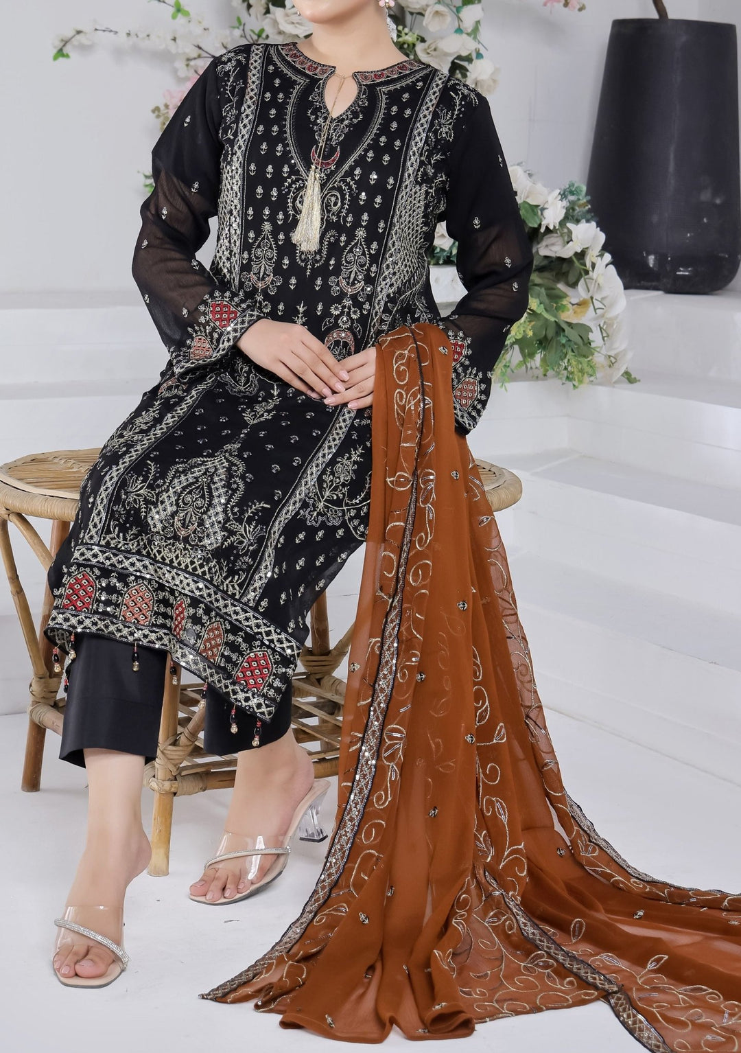 Bin Hameed Suffha Luxury Embroidered Chiffon Dress