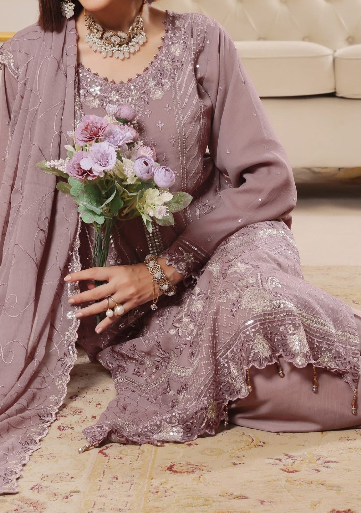 Bin Hameed Zaib Luxury Embroidered Chiffon Dress - db29944