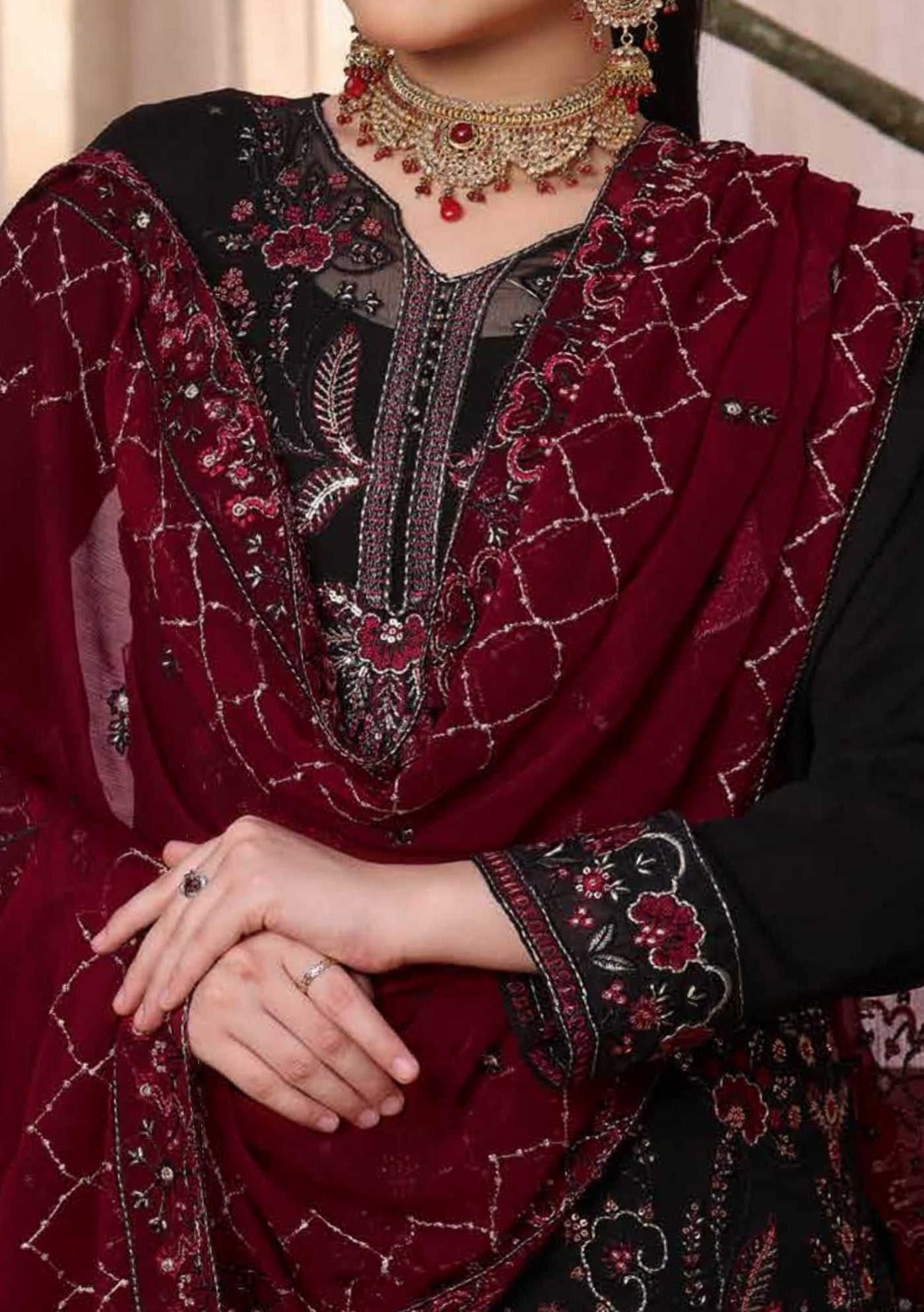 Bin Hameed Zalfaa Luxury Embroidered Chiffon Dress - db27860