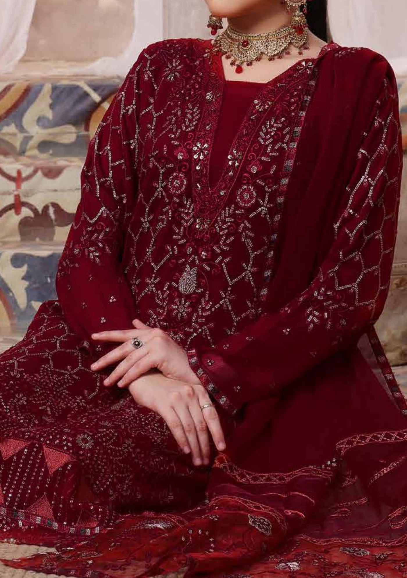 Bin Hameed Zalfaa Luxury Embroidered Chiffon Dress - db27856