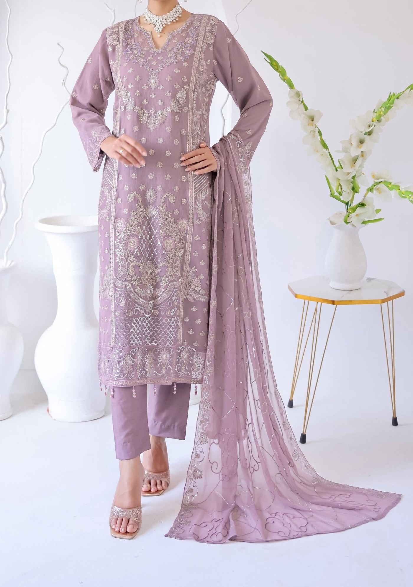 Bin Hameed Zhikar Luxury Embroidered Chiffon Dress - db27937