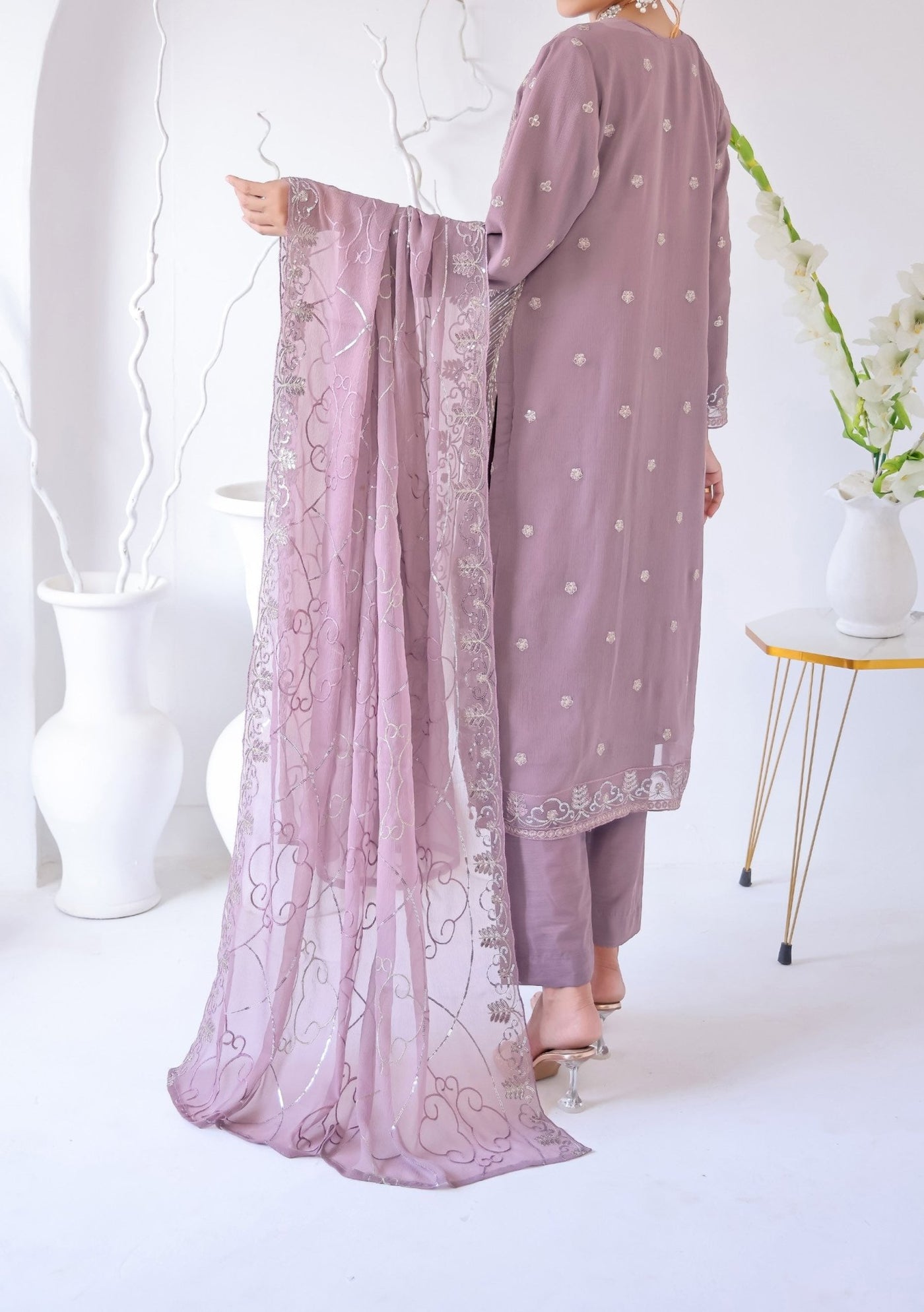 Bin Hameed Zhikar Luxury Embroidered Chiffon Dress - db27937