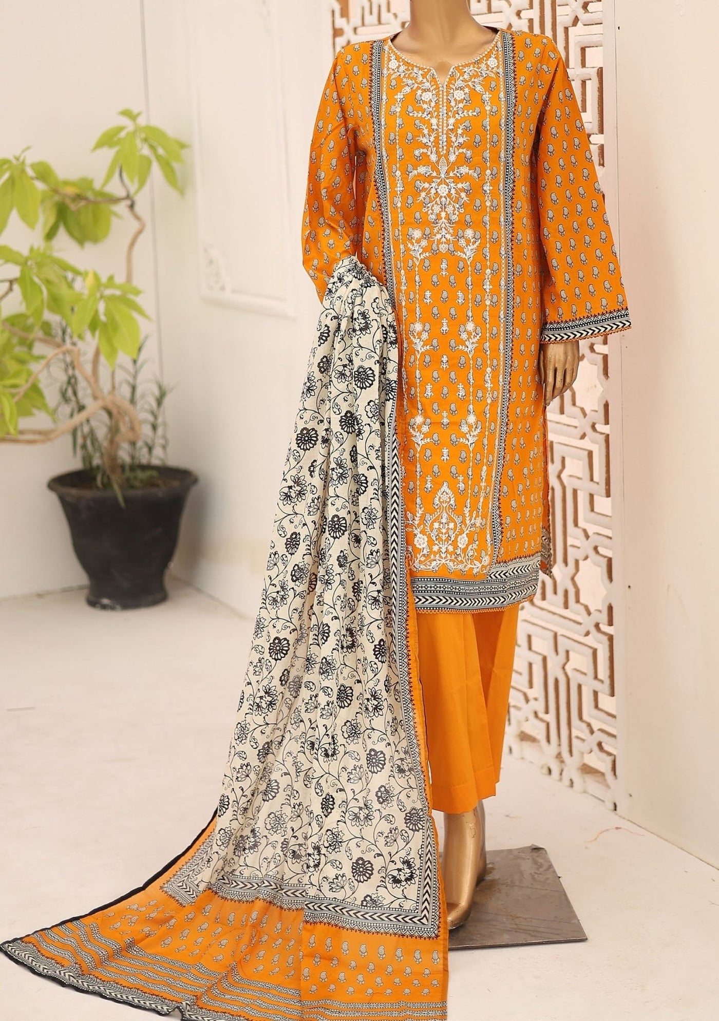 Bin Saeed Ready Made Embroidered Cotton Dress - db26762