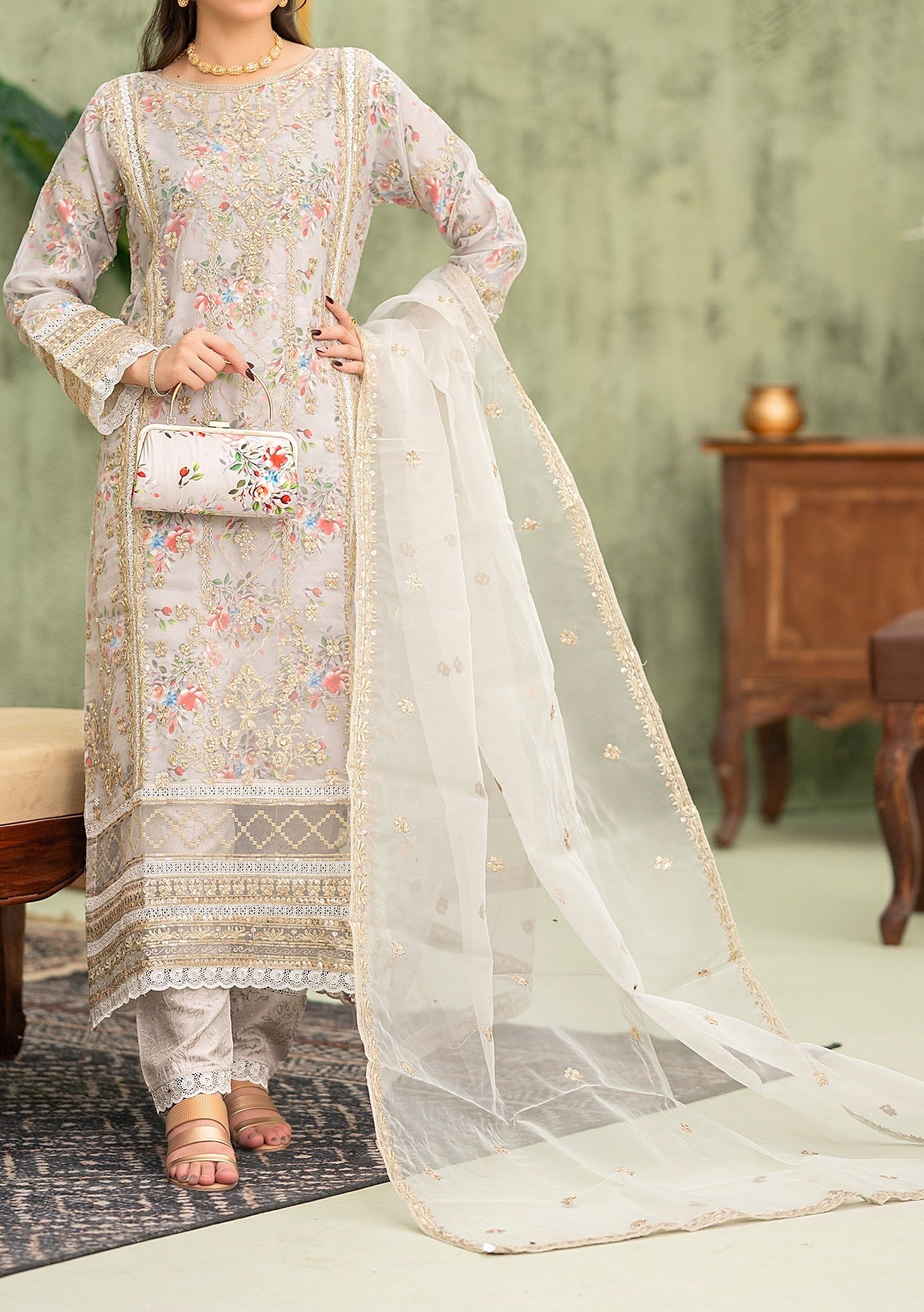 Bint - E - Noor Eshaline Embroidered Organza Dress - db29920
