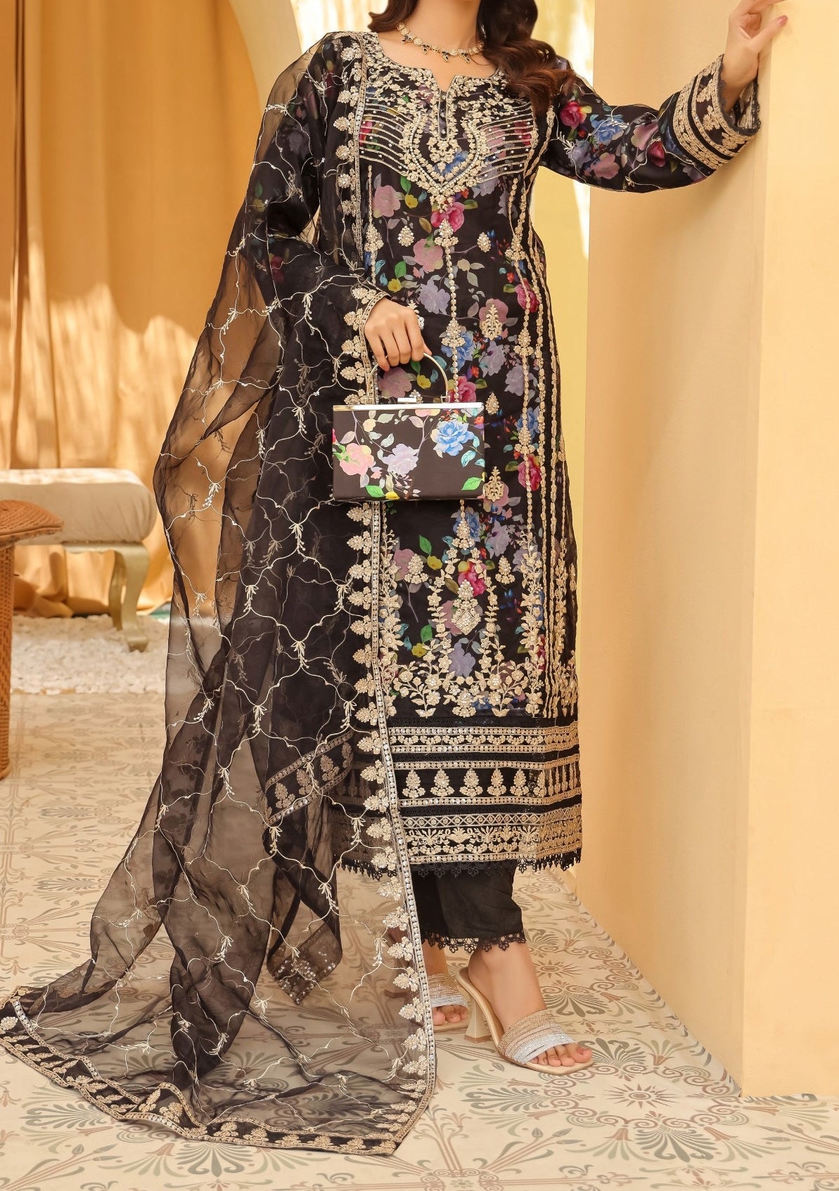 Bint E Noor Rosalina Embroidered Organza Dress - db28756