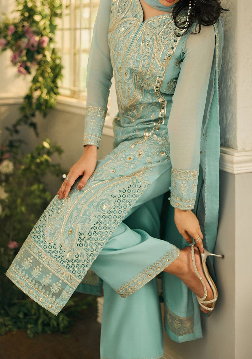 charizma green dress Charizma Green Formal Dresses With Embroidery