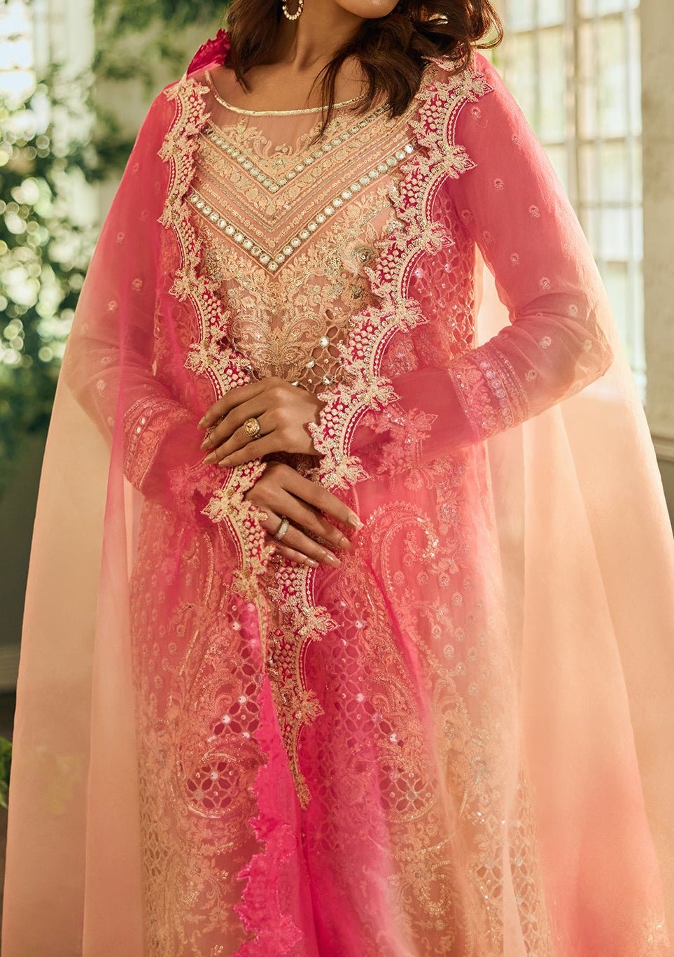 charizma pink dress Charizma Celine Embroidered Chiffon Dress