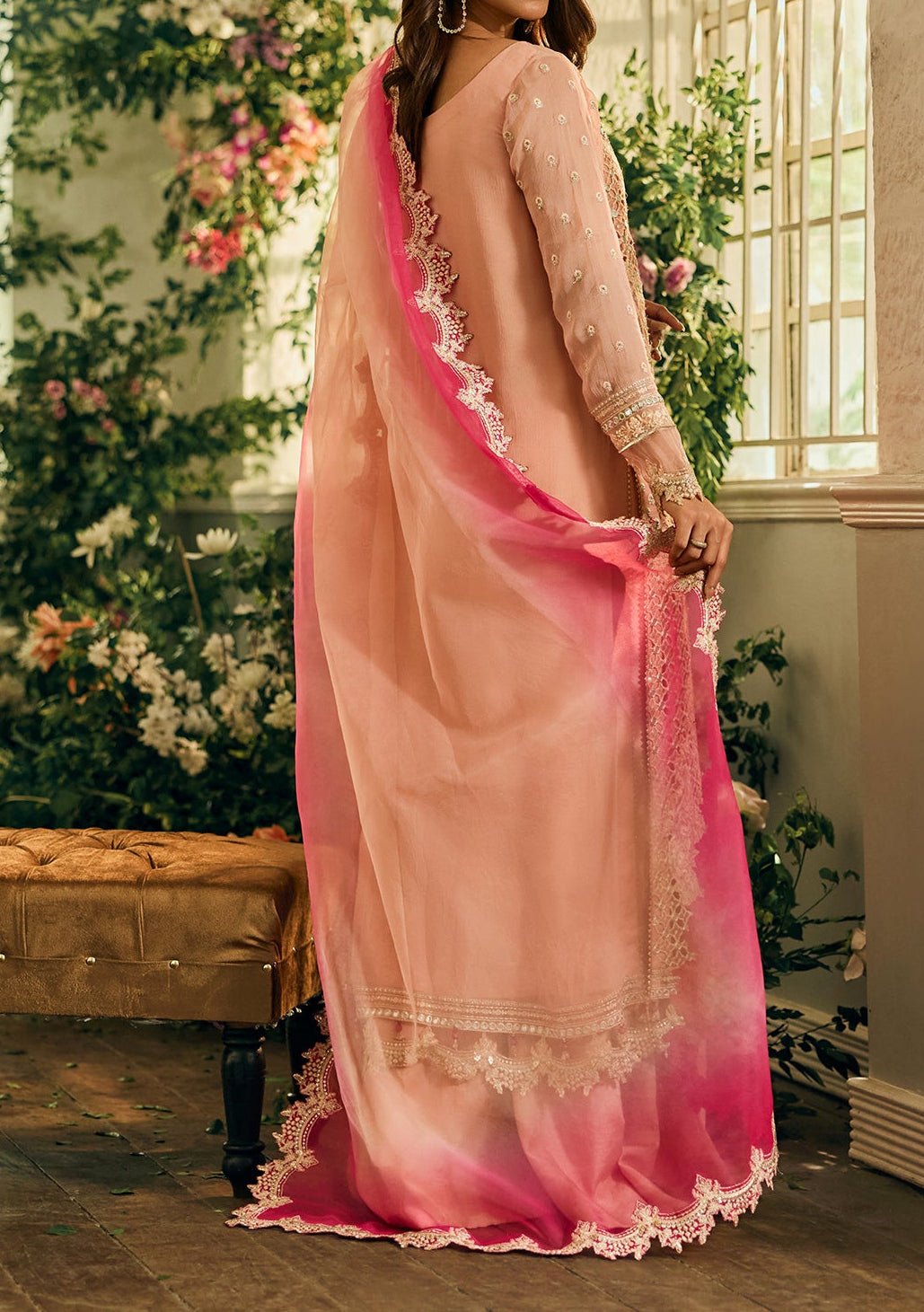 charizma pink dress Embroidered Chiffon Pink Stitched Suit