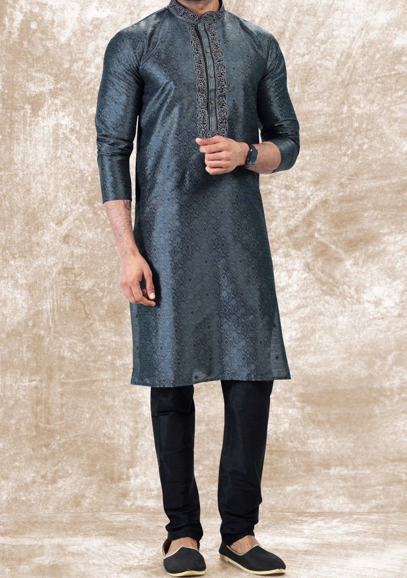 Embroidered Party Wear Jacquard Kurta Pajama Set - db27052