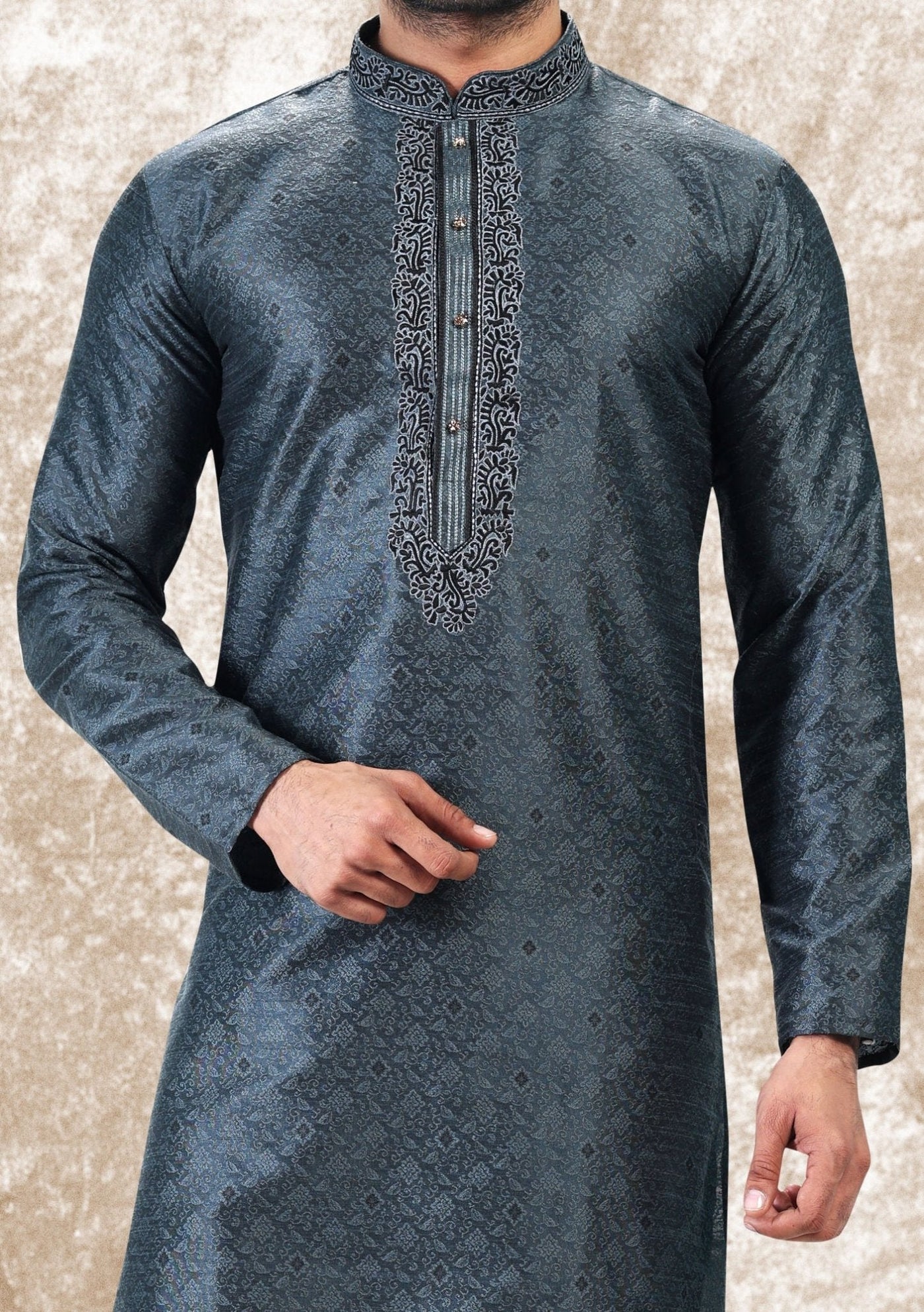 Embroidered Party Wear Jacquard Kurta Pajama Set - db27052