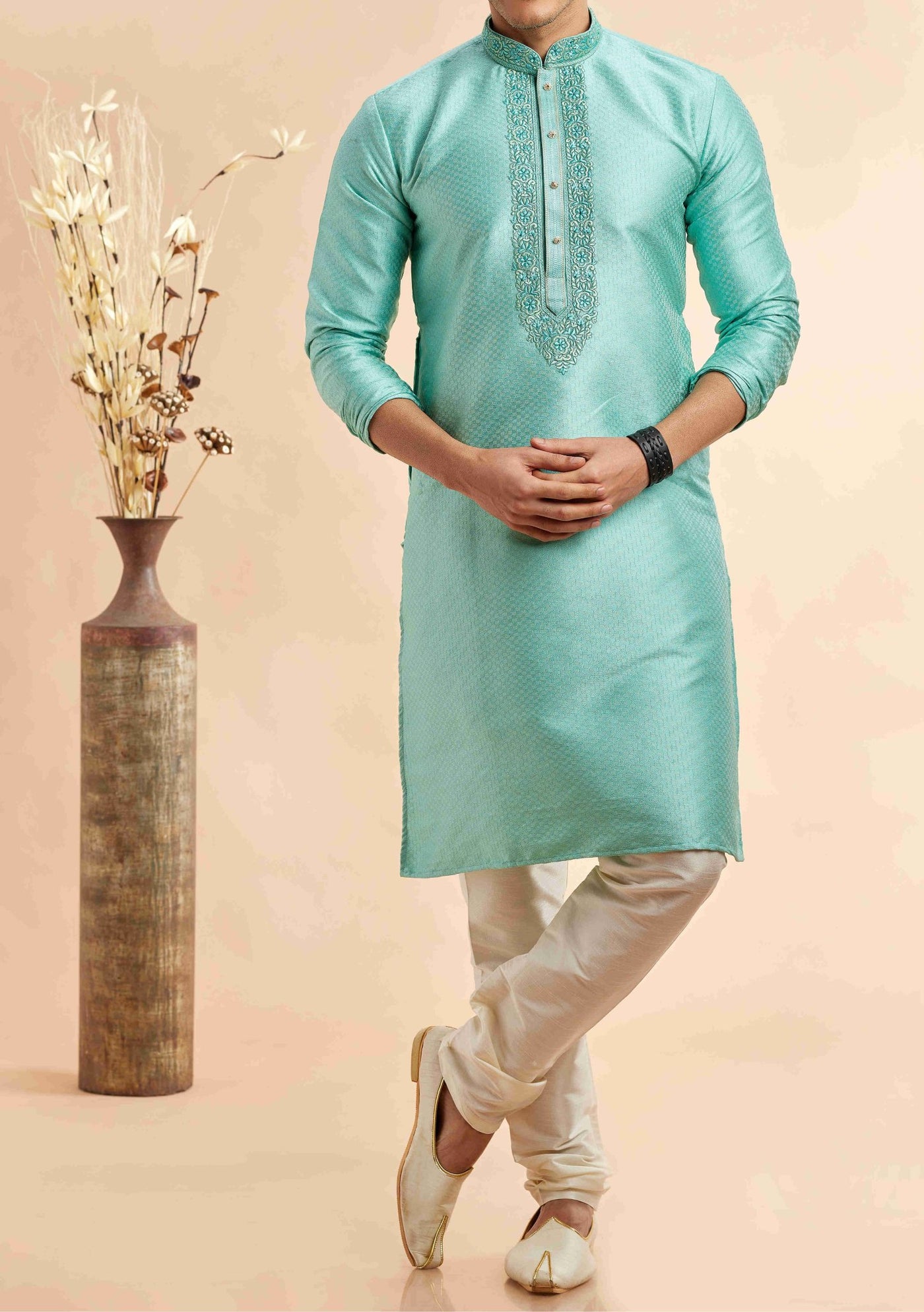 Embroidered Party Wear Jacquard Kurta Pajama Set - db28807