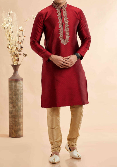 Embroidered Party Wear Jacquard Kurta Pajama Set - db28808