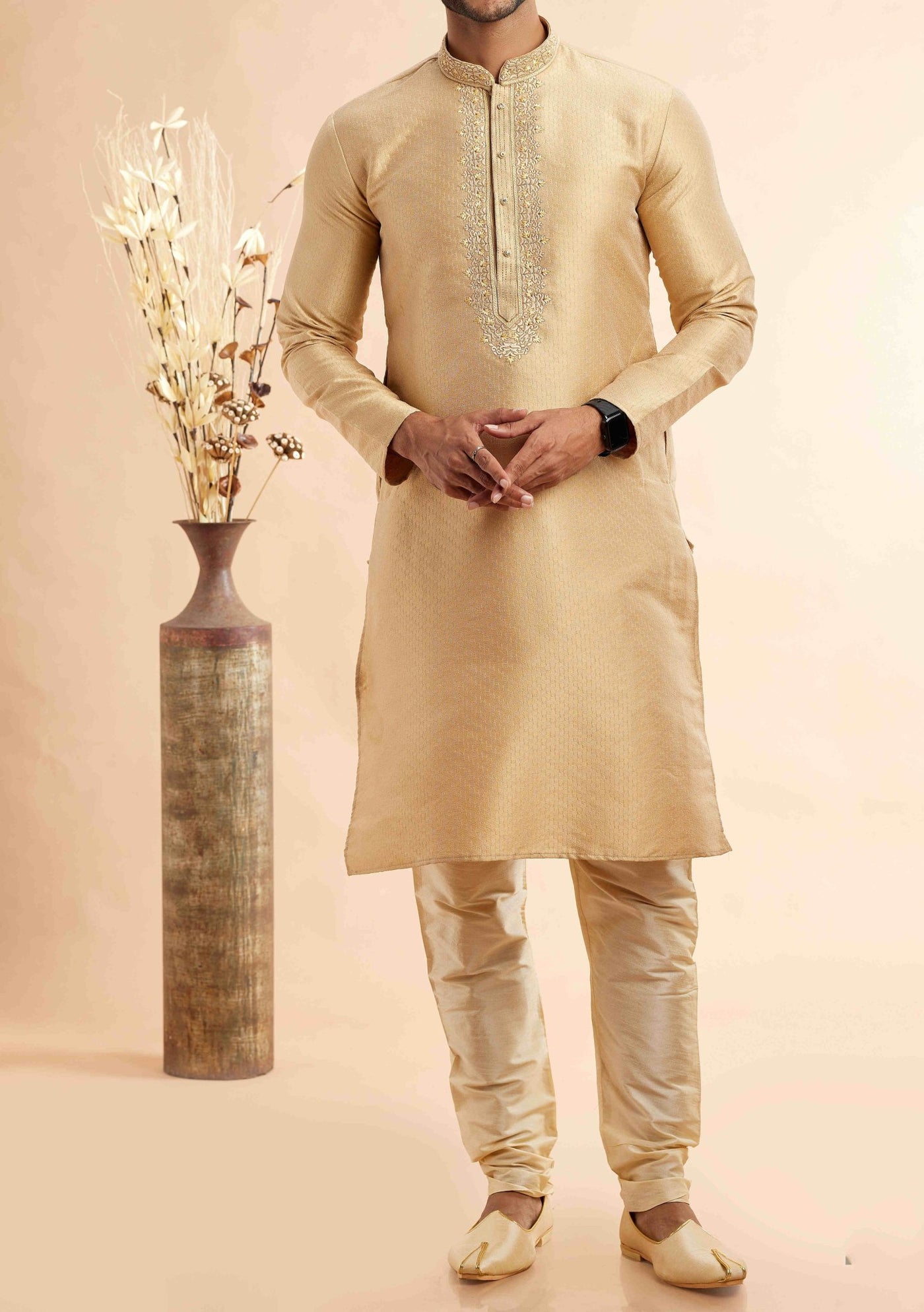 Embroidered Party Wear Jacquard Kurta Pajama Set - db28811