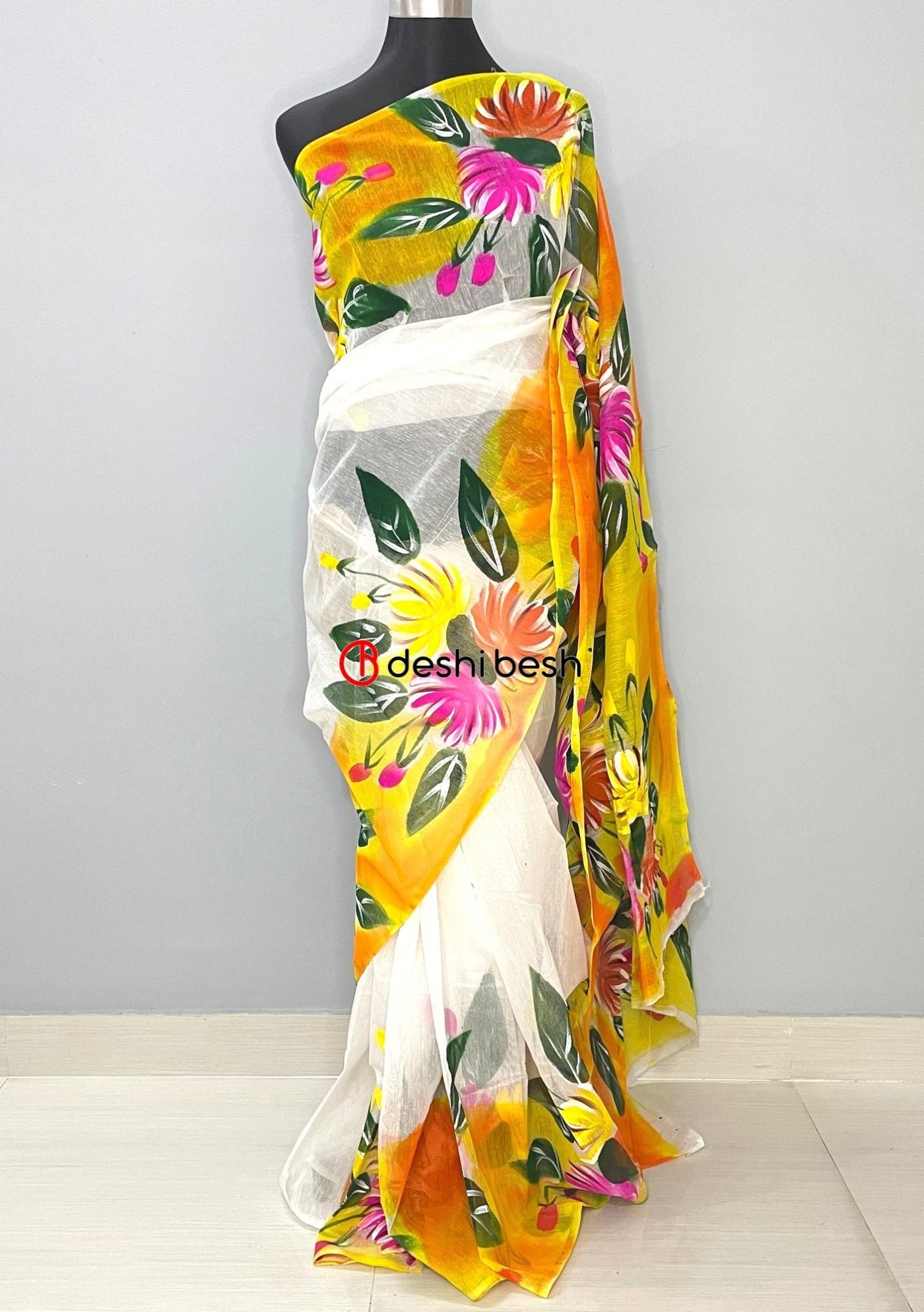 Hand Painted Mixed Cotton Saree - db26045