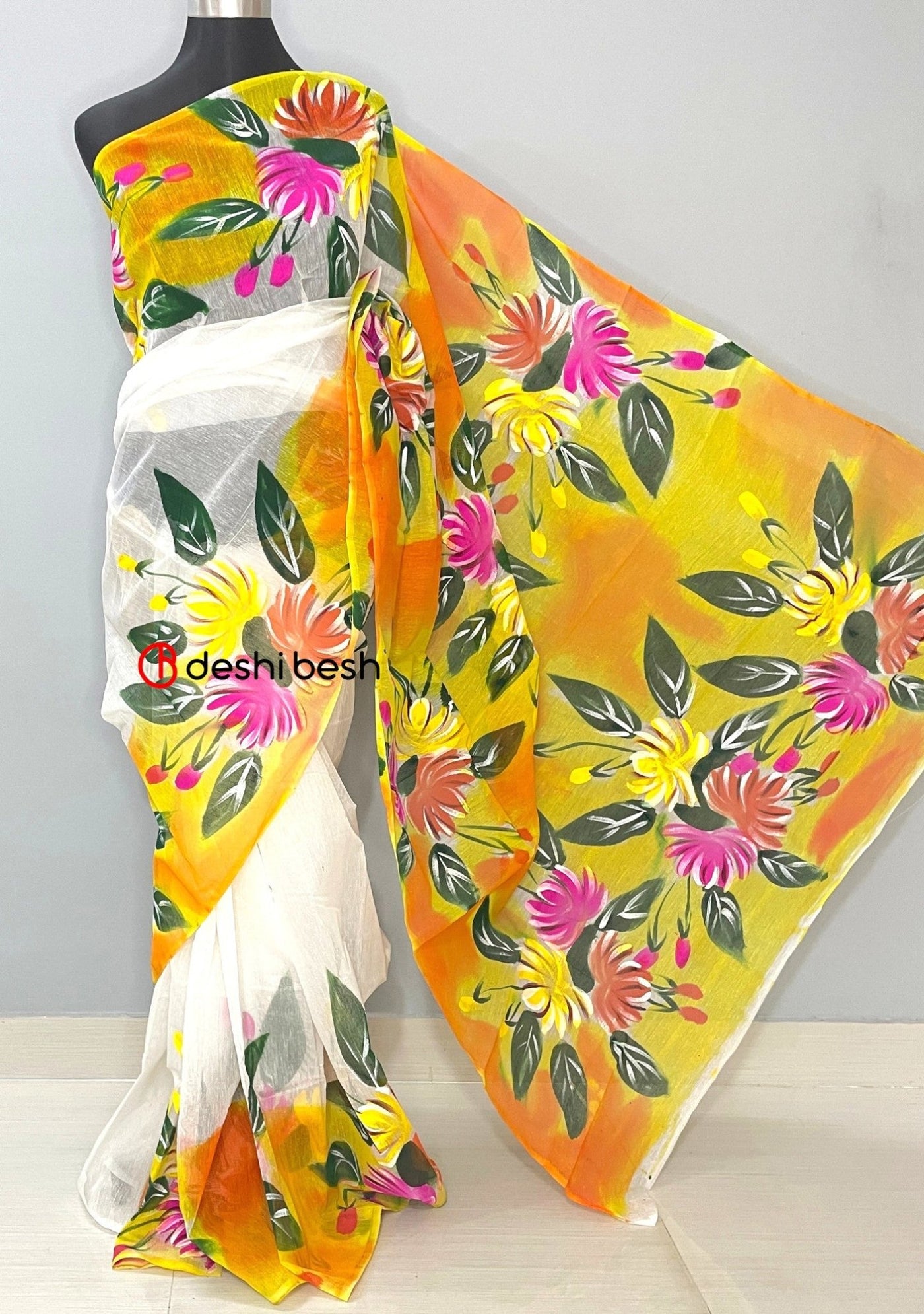 Hand Painted Mixed Cotton Saree - db26045