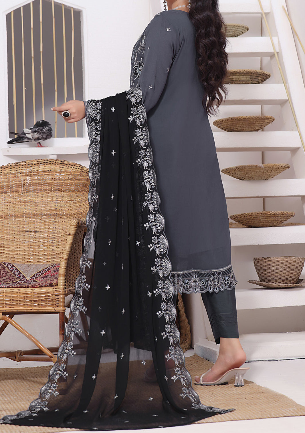 Bin Hameed Ready Made Embroidered Chiffon Dress