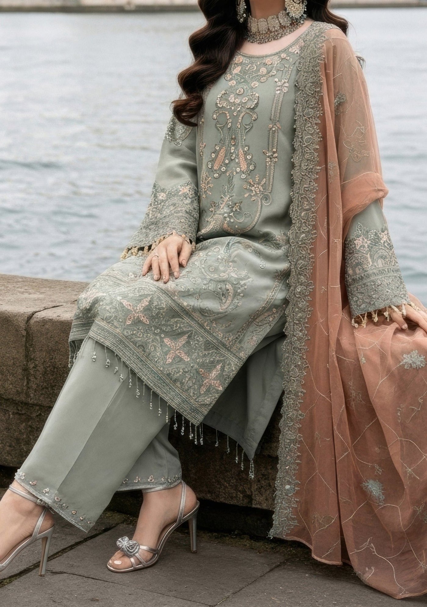 Imrozia Mehr e Mah Pakistani Luxury Chiffon Dress - db30343