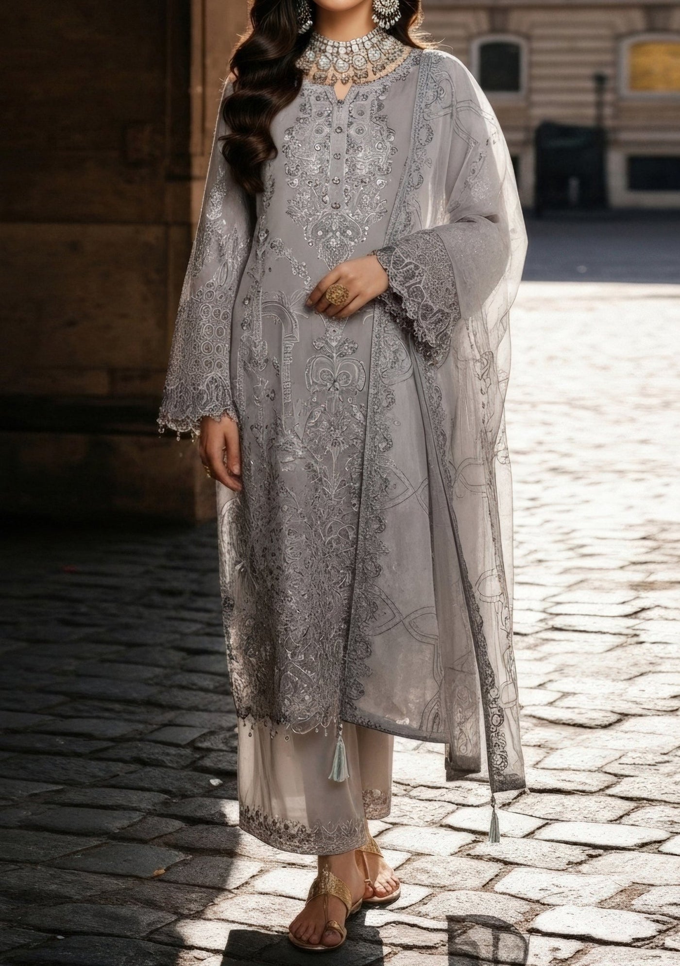 Imrozia Mehr e Mah Pakistani Luxury Chiffon Dress - db30346