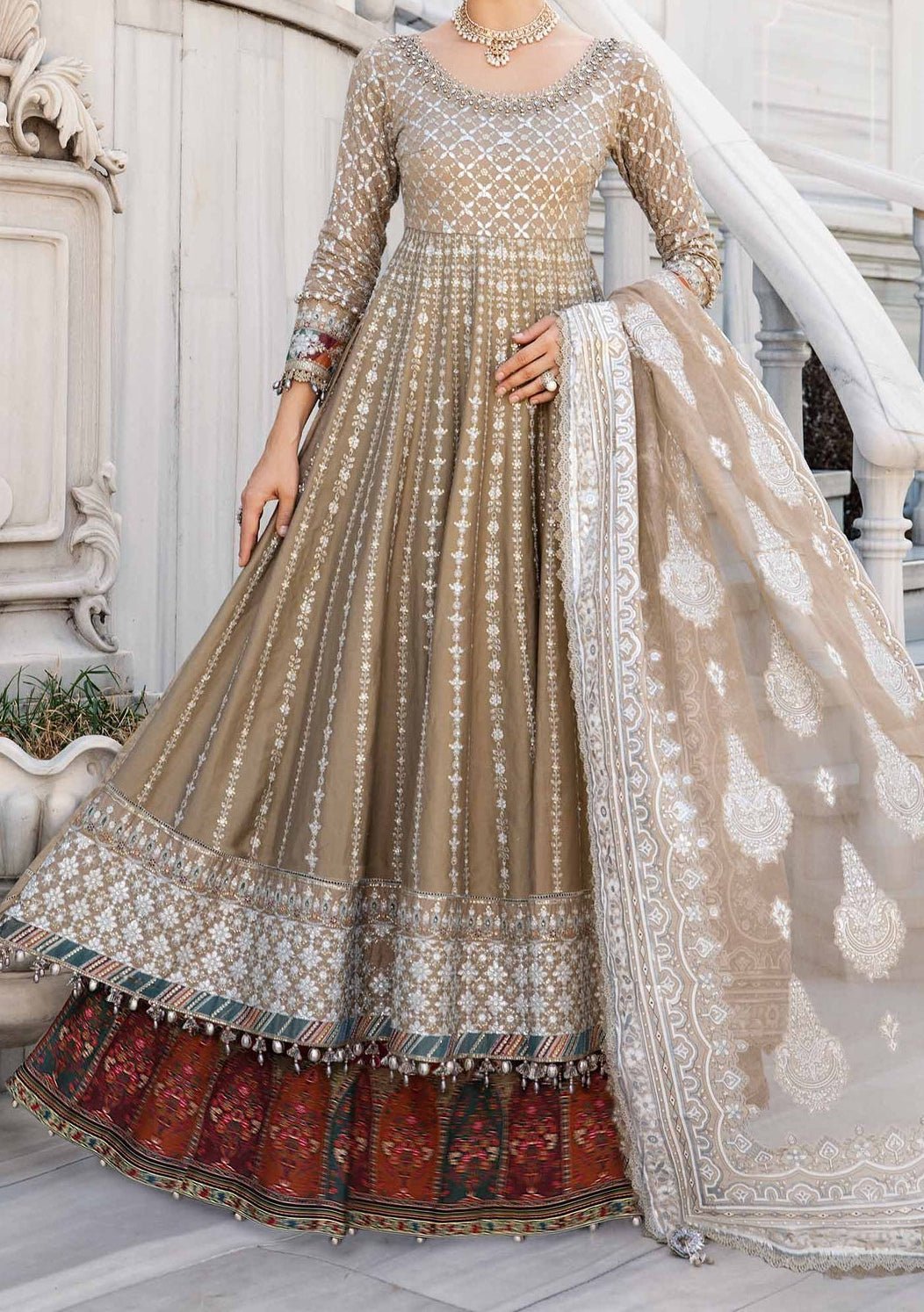 maria b embroidered dress Maria B Branded Dress Wedding Party Pakistani Peach Master Replica Unstitched