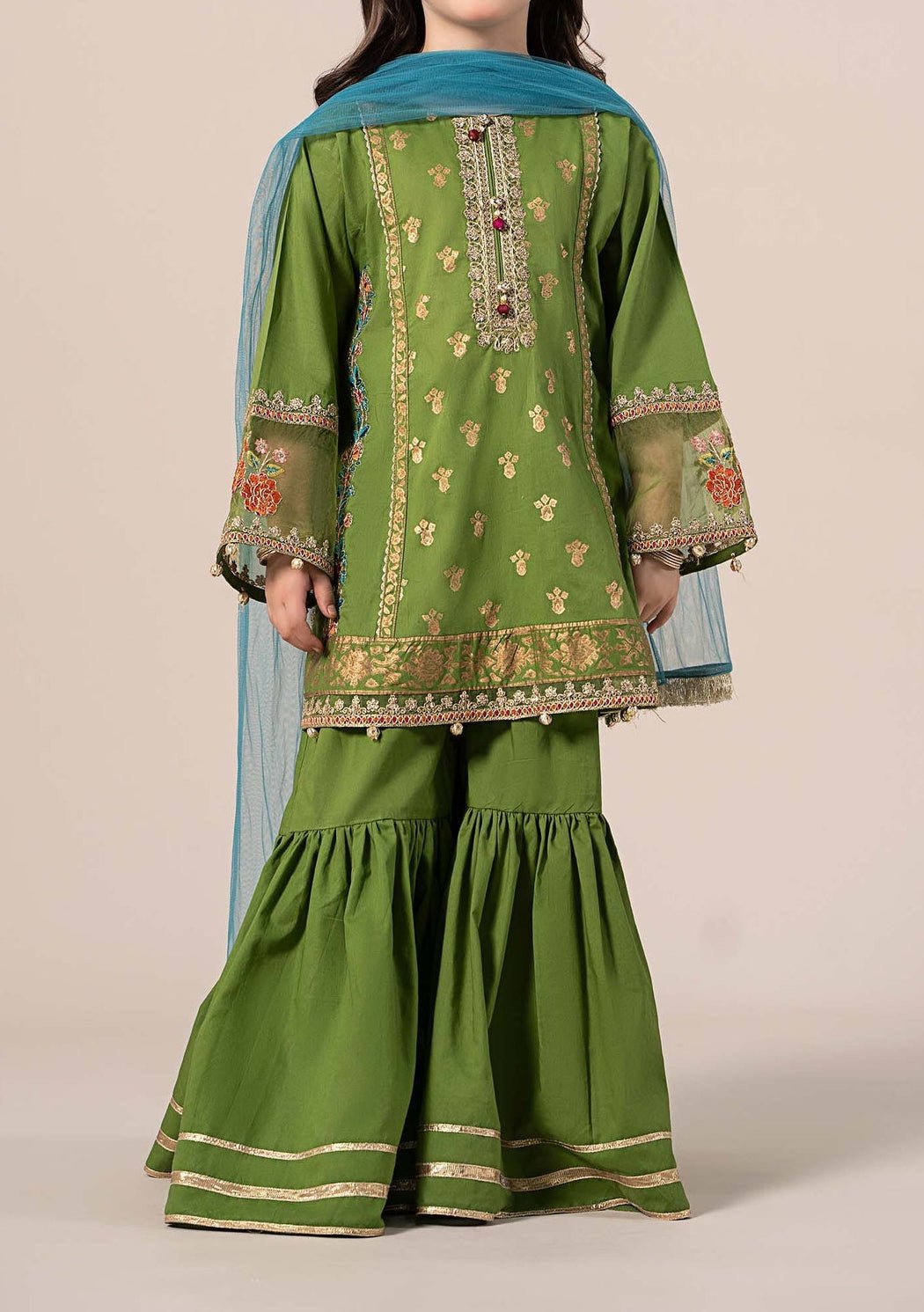 Maria.B Girl's Embroidered Sharara Suit