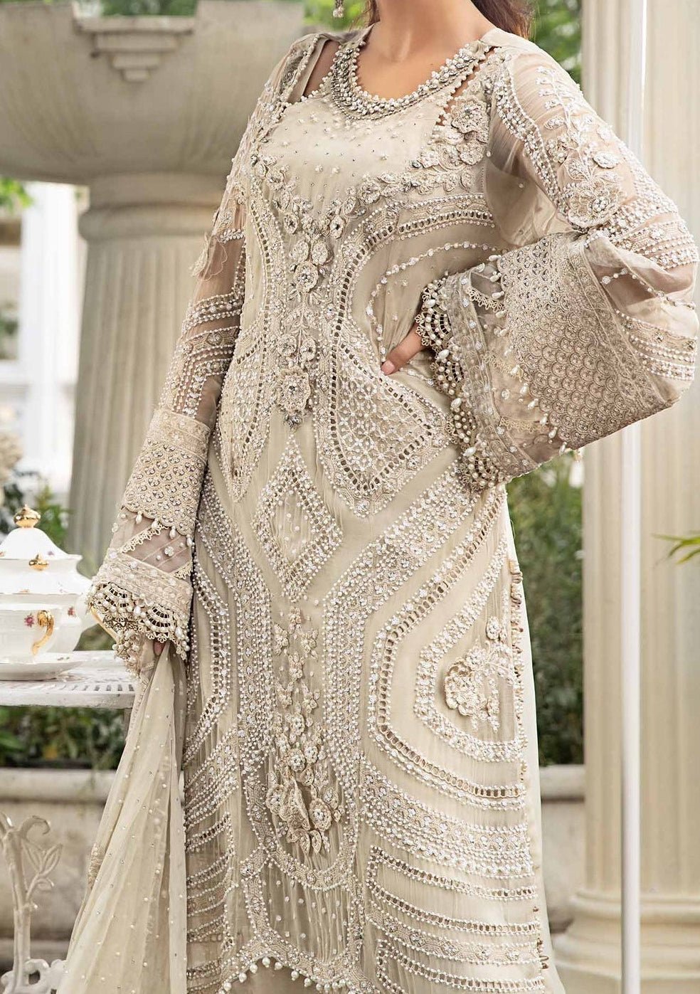 Maria.B Pakistani Luxury Embroidered Chiffon Dress - db28638