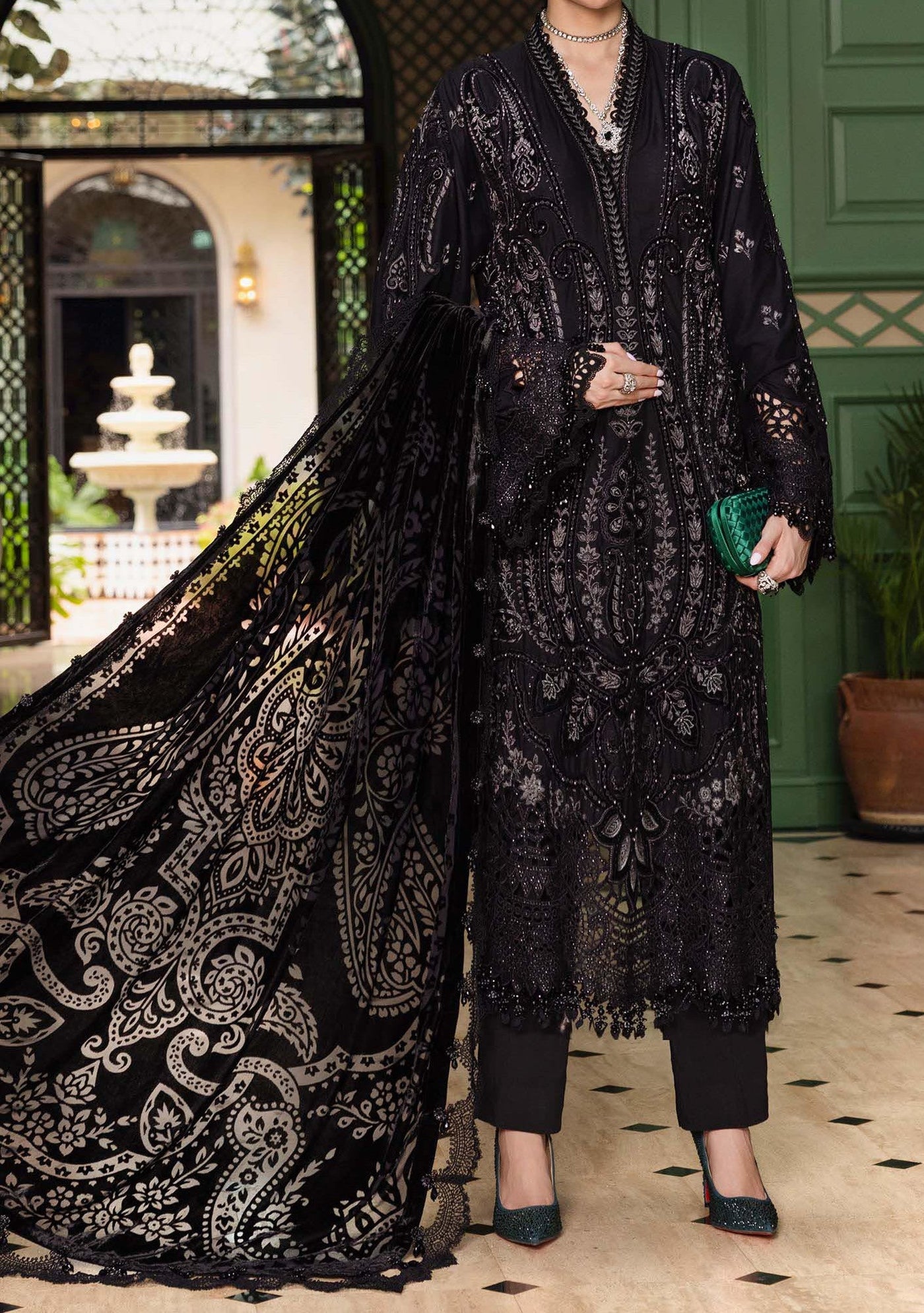 Maria.B Pakistani Luxury Embroidered Linen Suit - db30383