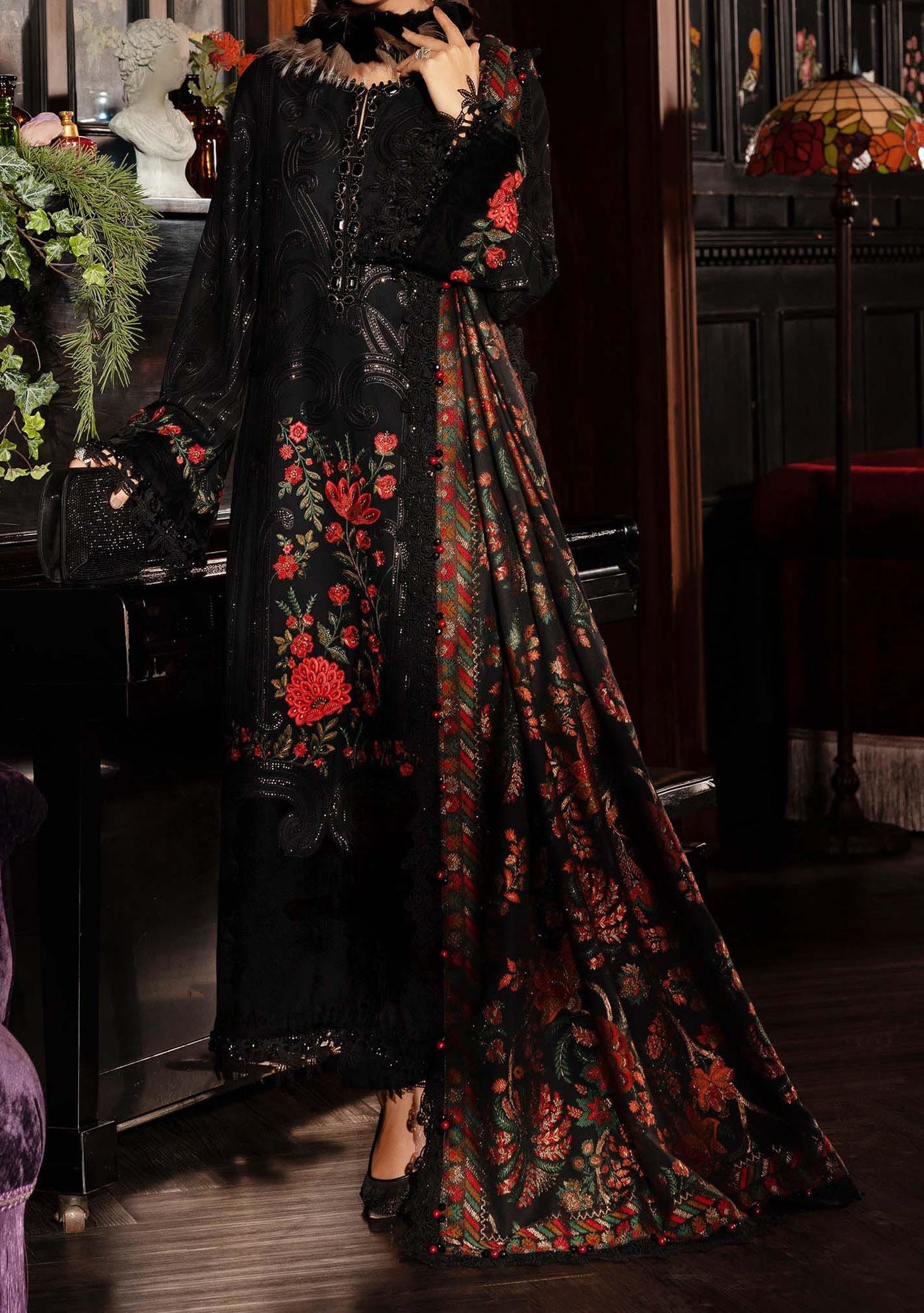 Maria.B Pakistani Luxury Embroidered Linen Suit - db30384